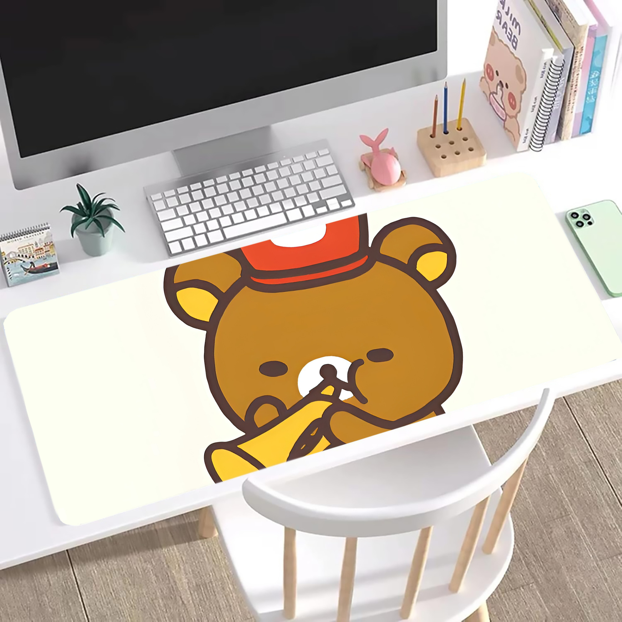 （画像用） リラックマ リラックマ キイロイトリ Rilakkuma Korilakkuma Kiiroitori ステッチ加工 大判デスクマット／滑り止めマウスパッド