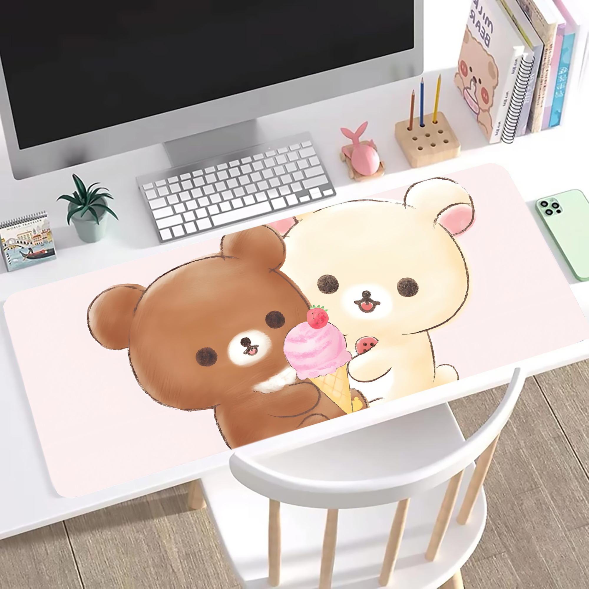 （画像用） リラックマ リラックマ キイロイトリ Rilakkuma Korilakkuma Kiiroitori ステッチ加工 大判デスクマット／滑り止めマウスパッド