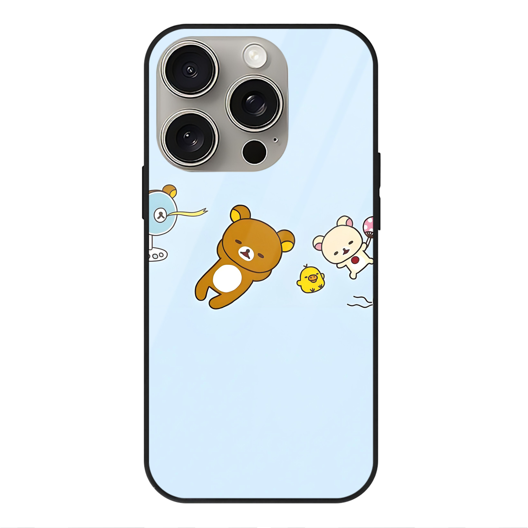 （画像用） リラックマ リラックマ キイロイトリ Rilakkuma Korilakkuma Kiiroitori 【iPhone15Pro対応】スマホケース 耐衝撃＆黄変防止 背面ガラス