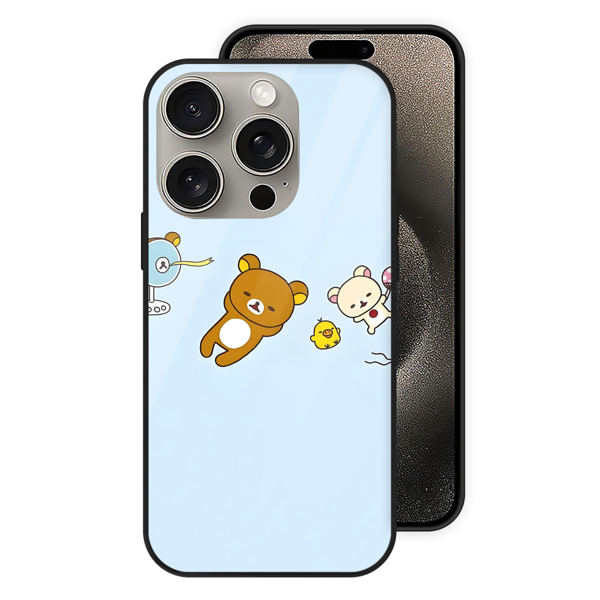 （画像用） リラックマ リラックマ キイロイトリ Rilakkuma Korilakkuma Kiiroitori 【iPhone15Pro対応】スマホケース 耐衝撃＆黄変防止 背面ガラス