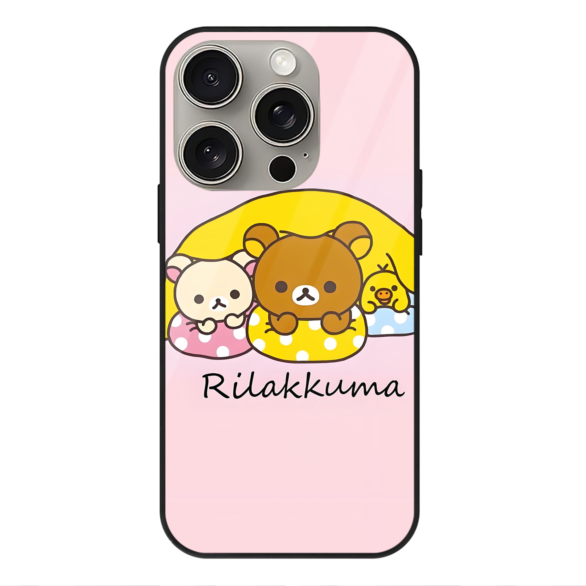 （画像用） リラックマ リラックマ キイロイトリ Rilakkuma Korilakkuma Kiiroitori 【iPhone15Pro対応】スマホケース 耐衝撃＆黄変防止 背面ガラス