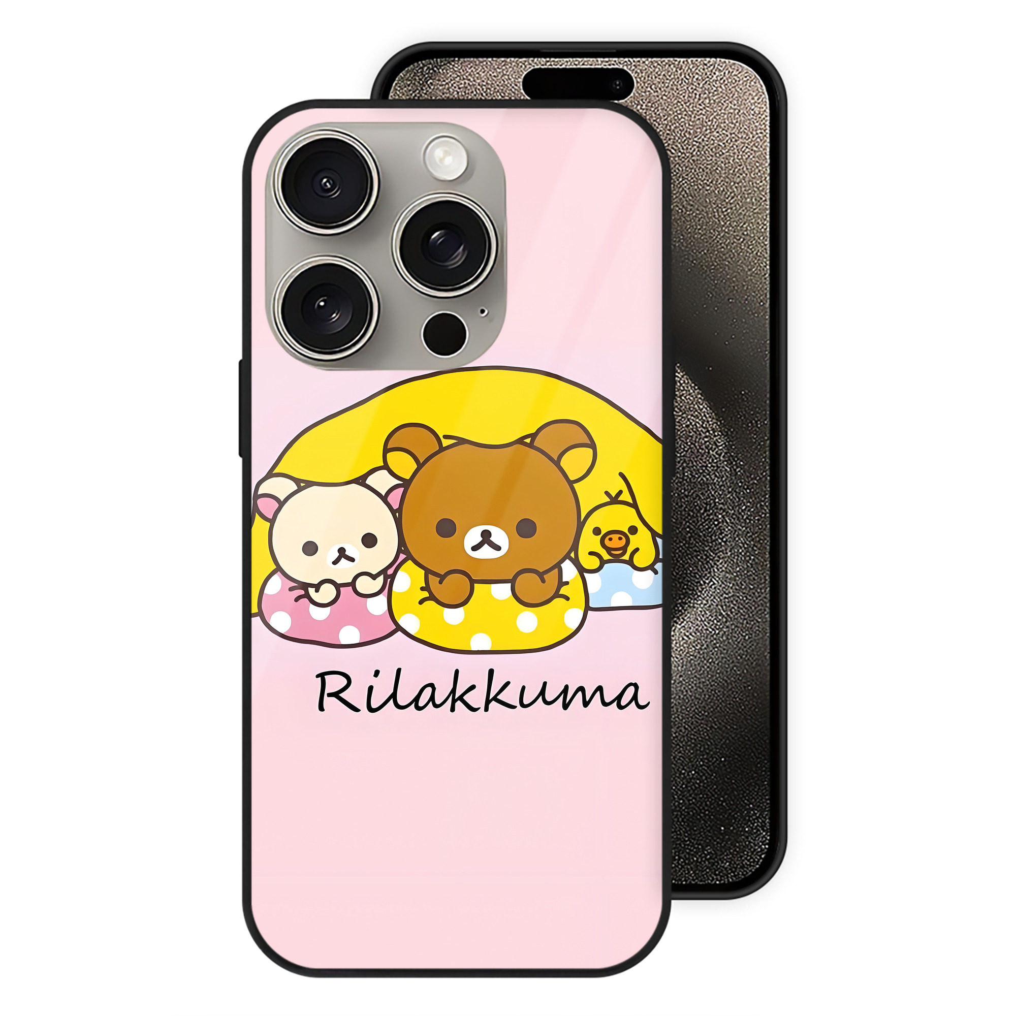 （画像用） リラックマ リラックマ キイロイトリ Rilakkuma Korilakkuma Kiiroitori 【iPhone15Pro対応】スマホケース 耐衝撃＆黄変防止 背面ガラス