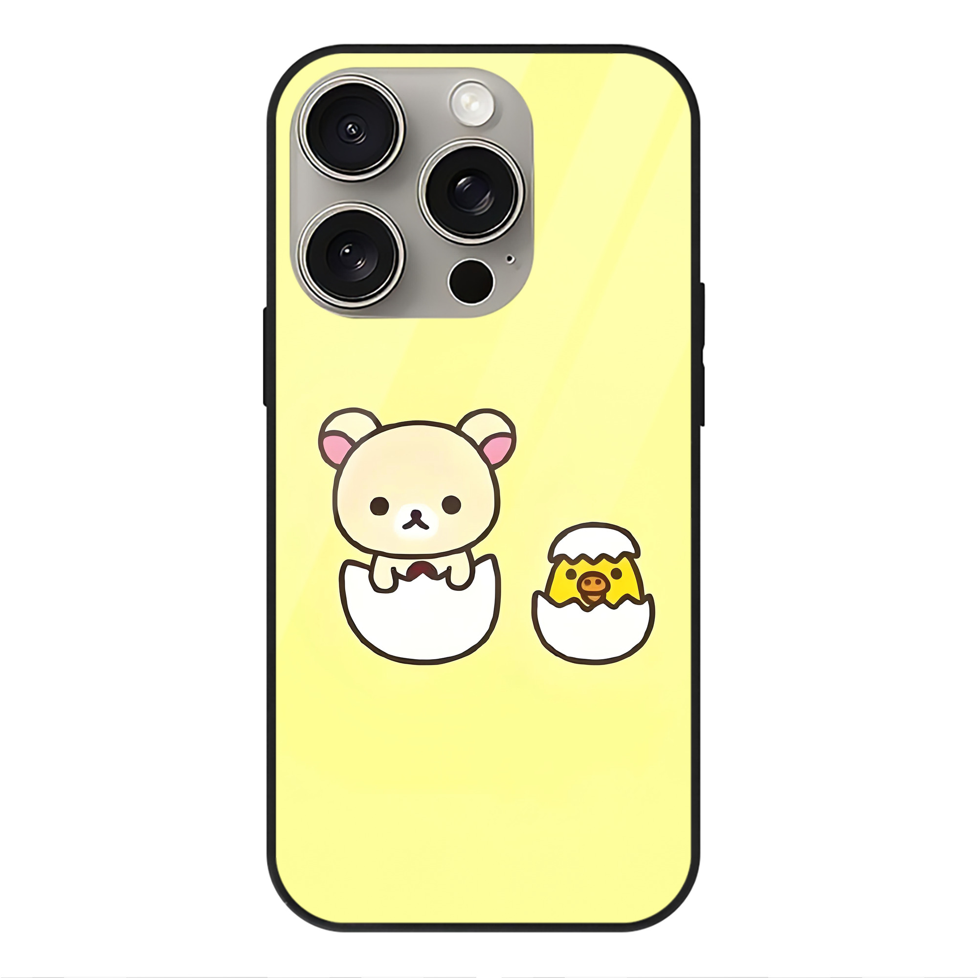 （画像用） リラックマ リラックマ キイロイトリ Rilakkuma Korilakkuma Kiiroitori 【iPhone15Pro対応】スマホケース 耐衝撃＆黄変防止 背面ガラス