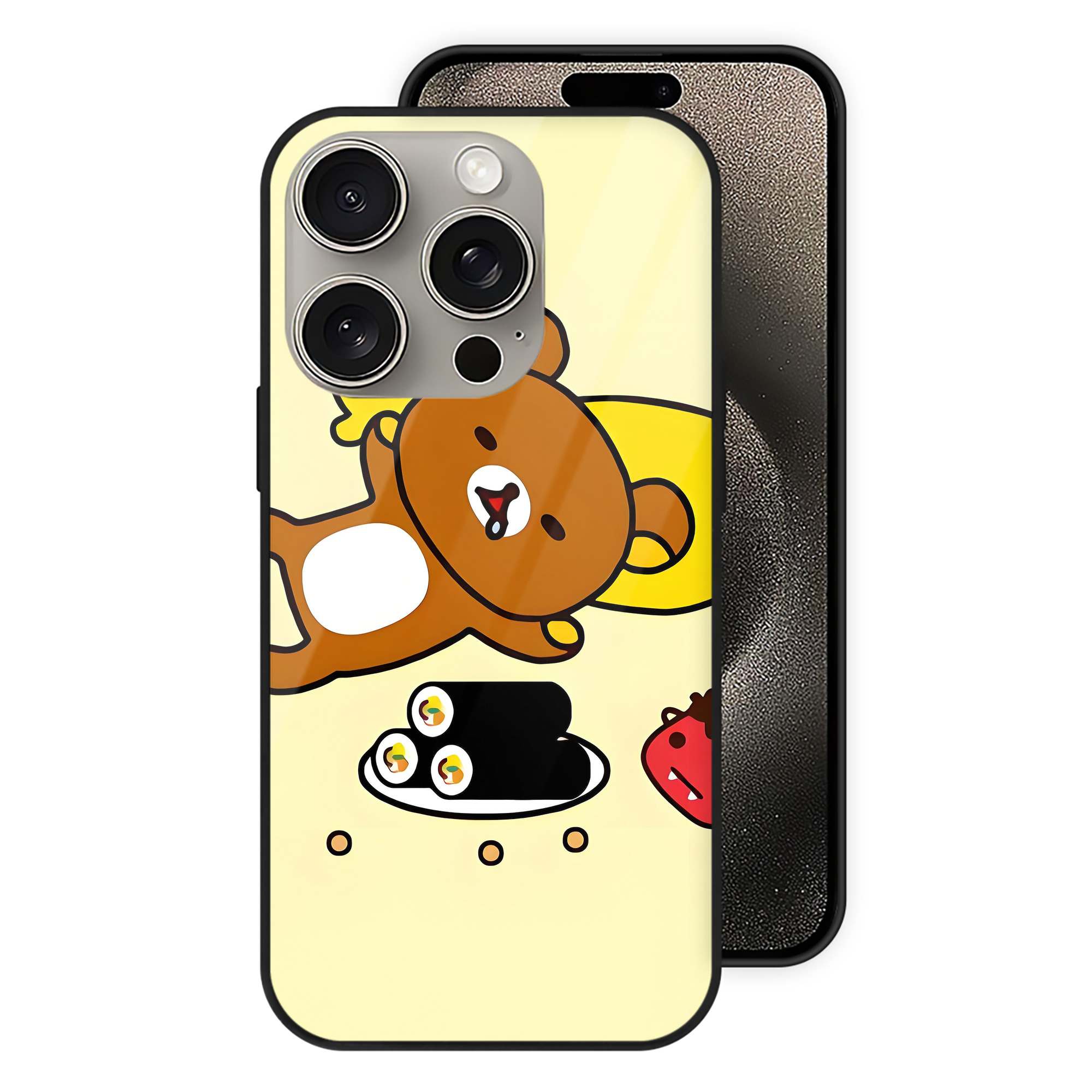 （画像用） リラックマ リラックマ キイロイトリ Rilakkuma Korilakkuma Kiiroitori 【iPhone15Pro対応】スマホケース 耐衝撃＆黄変防止 背面ガラス