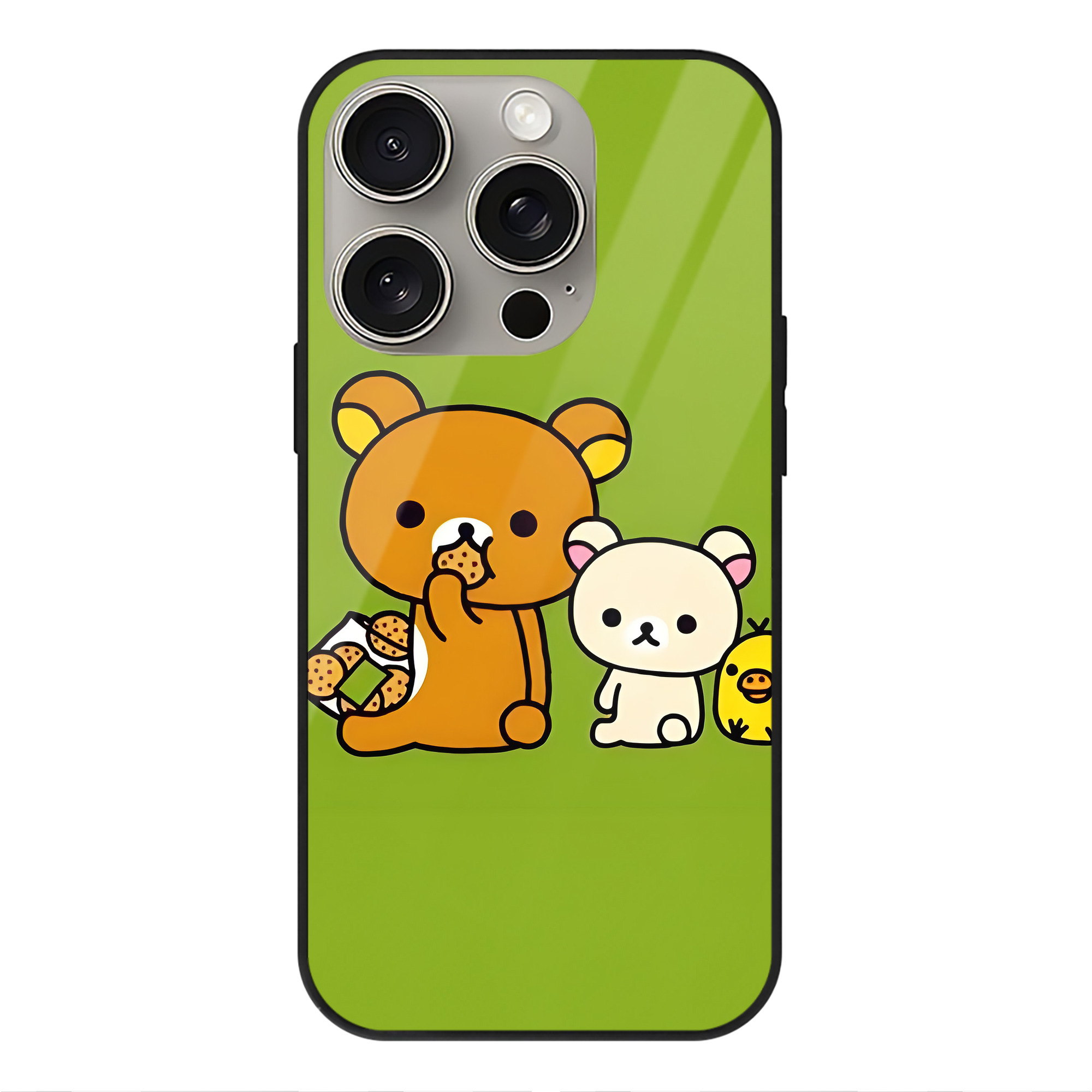 （画像用） リラックマ リラックマ キイロイトリ Rilakkuma Korilakkuma Kiiroitori 【iPhone15Pro対応】スマホケース 耐衝撃＆黄変防止 背面ガラス