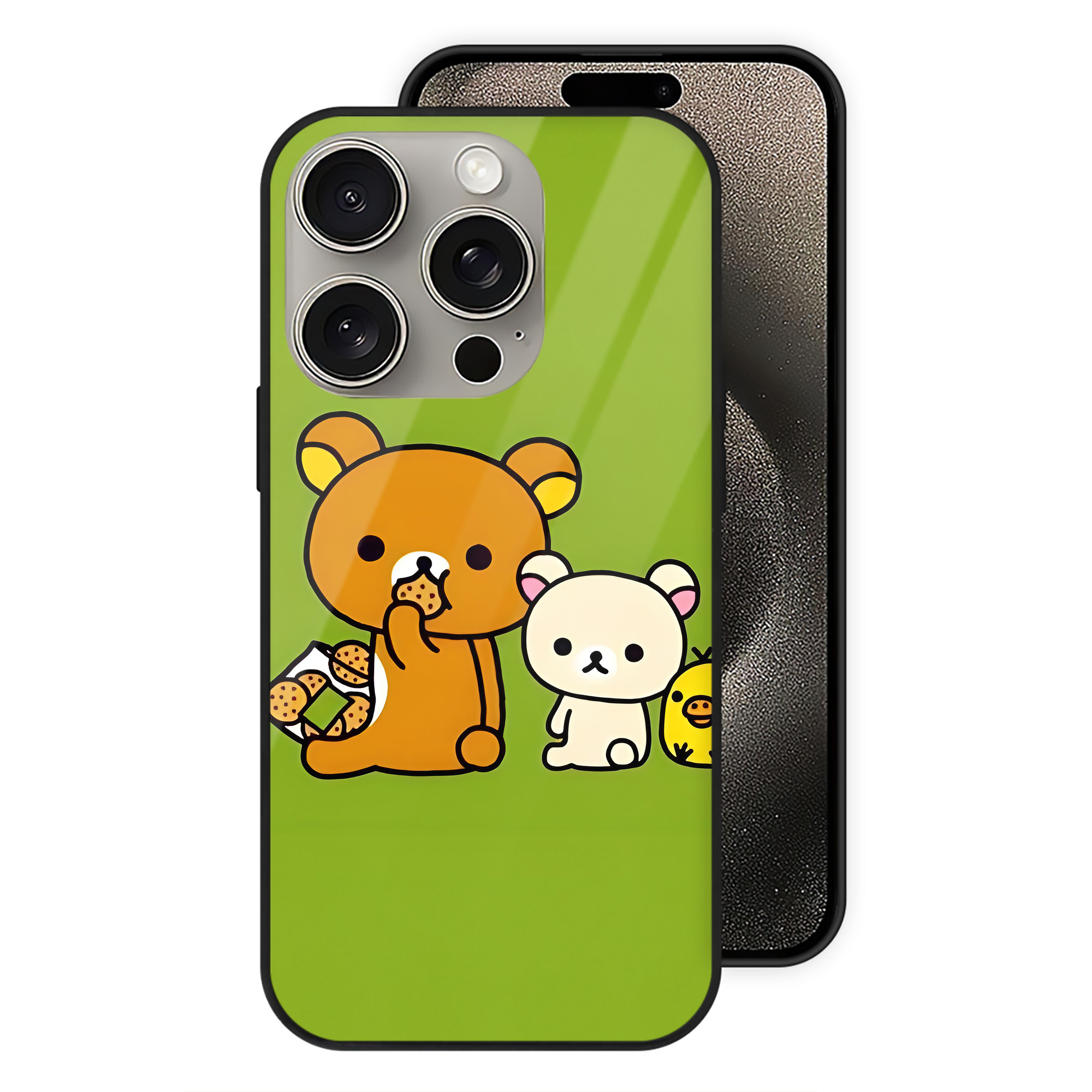 （画像用） リラックマ リラックマ キイロイトリ Rilakkuma Korilakkuma Kiiroitori 【iPhone15Pro対応】スマホケース 耐衝撃＆黄変防止 背面ガラス