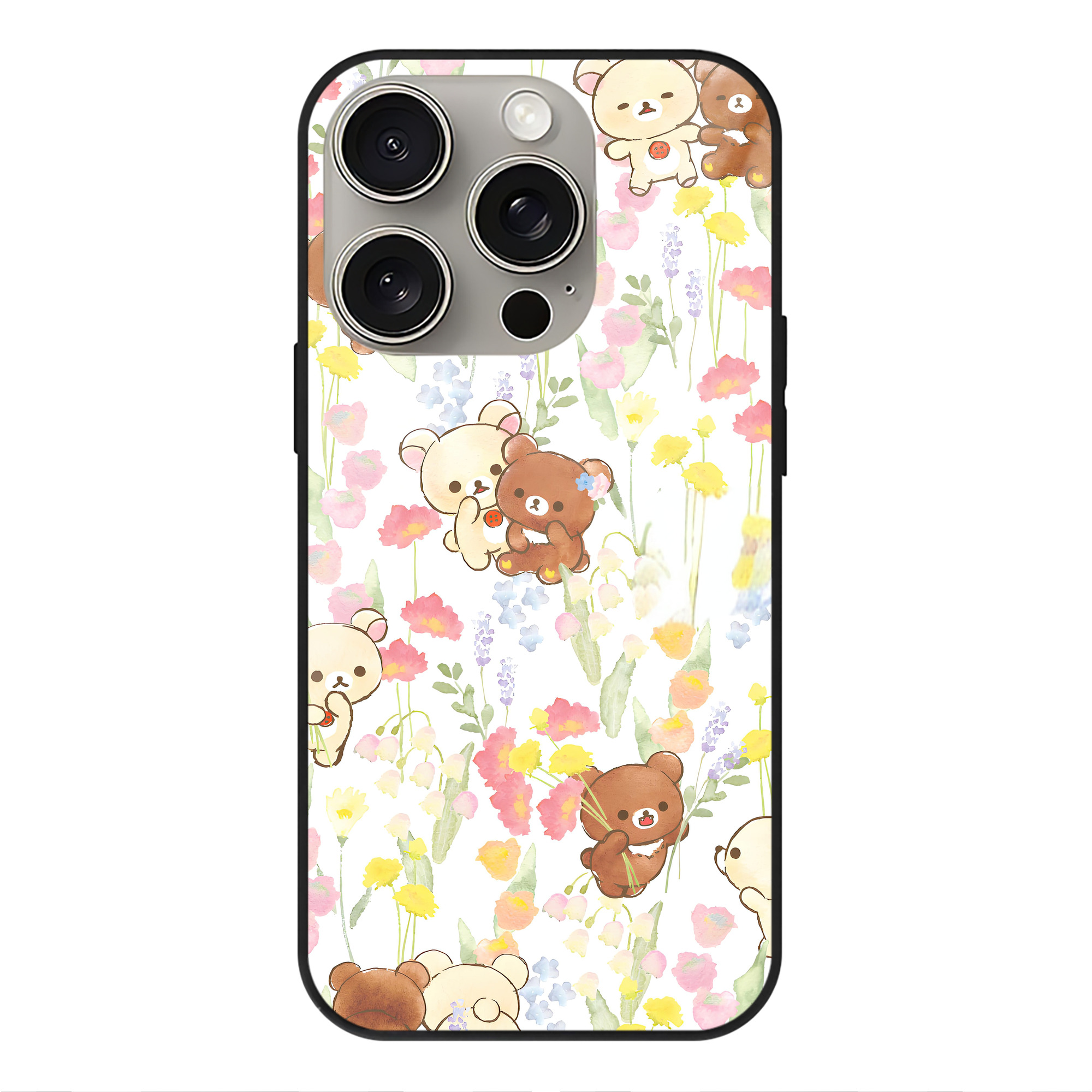 （画像用） リラックマ リラックマ キイロイトリ Rilakkuma Korilakkuma Kiiroitori 【iPhone15Pro対応】スマホケース 耐衝撃＆黄変防止 背面ガラス
