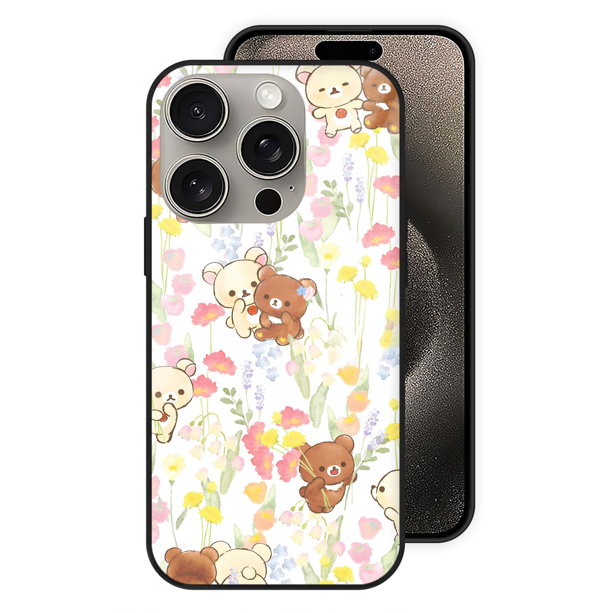 （画像用） リラックマ リラックマ キイロイトリ Rilakkuma Korilakkuma Kiiroitori 【iPhone15Pro対応】スマホケース 耐衝撃＆黄変防止 背面ガラス