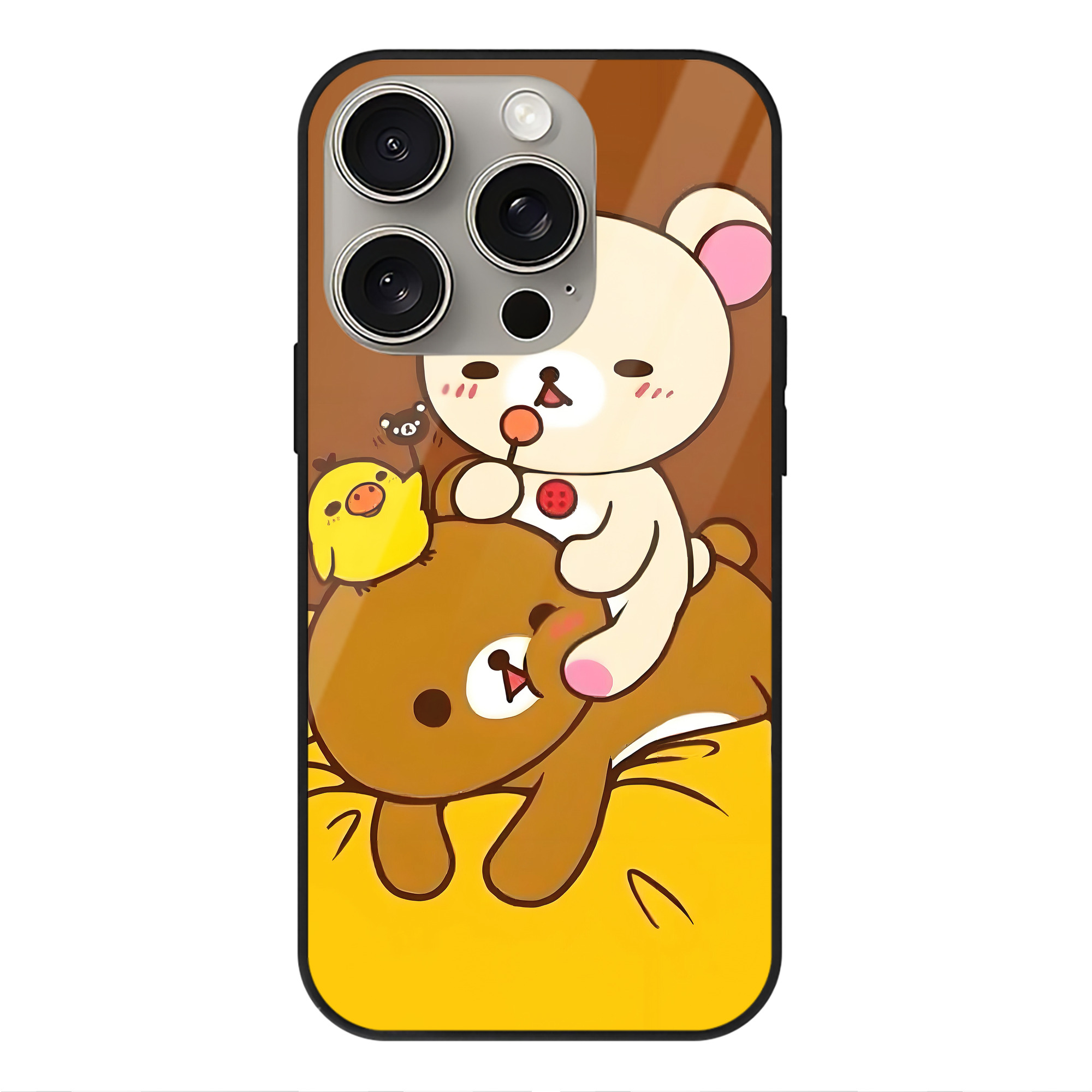 （画像用） リラックマ リラックマ キイロイトリ Rilakkuma Korilakkuma Kiiroitori 【iPhone15Pro対応】スマホケース 耐衝撃＆黄変防止 背面ガラス