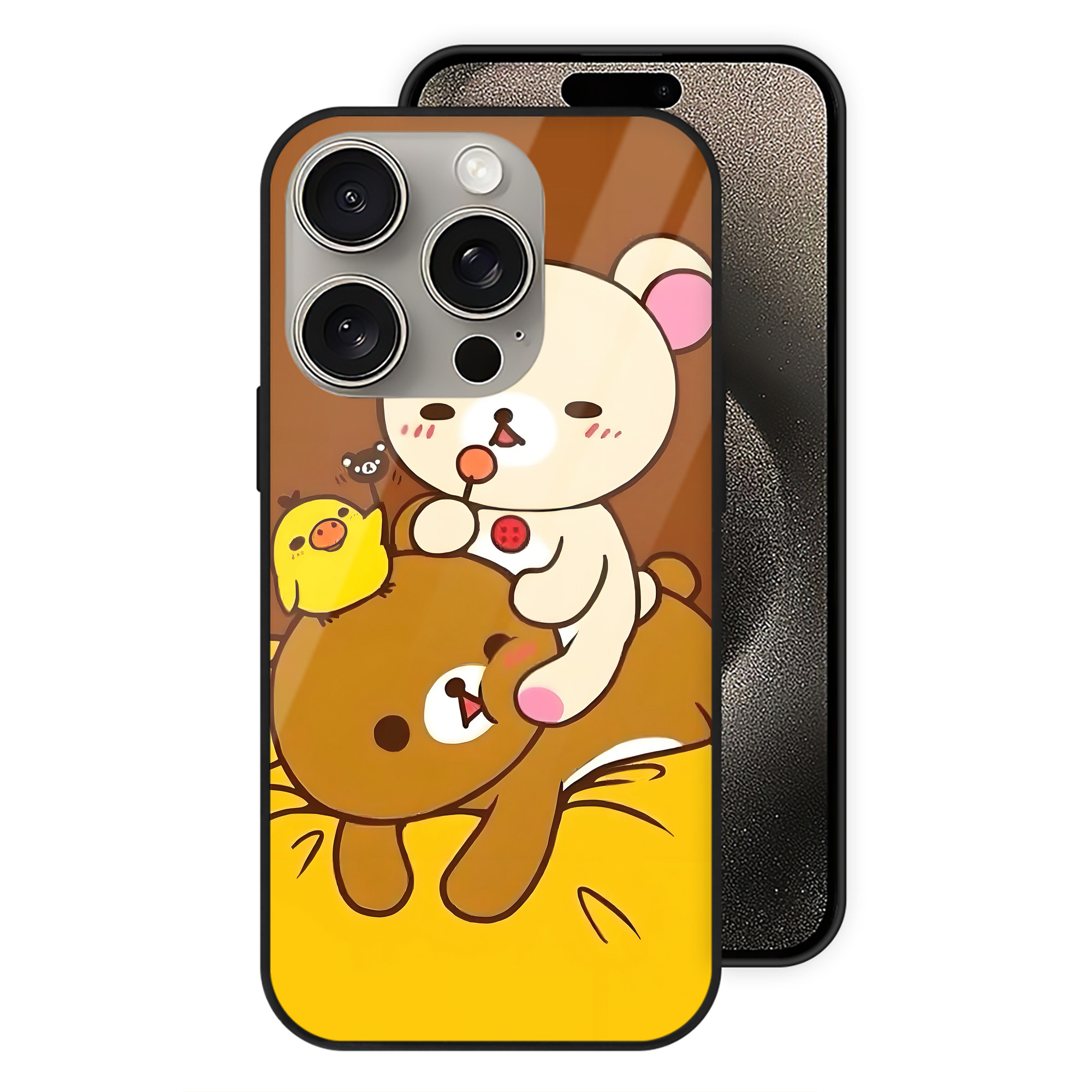 （画像用） リラックマ リラックマ キイロイトリ Rilakkuma Korilakkuma Kiiroitori 【iPhone15Pro対応】スマホケース 耐衝撃＆黄変防止 背面ガラス