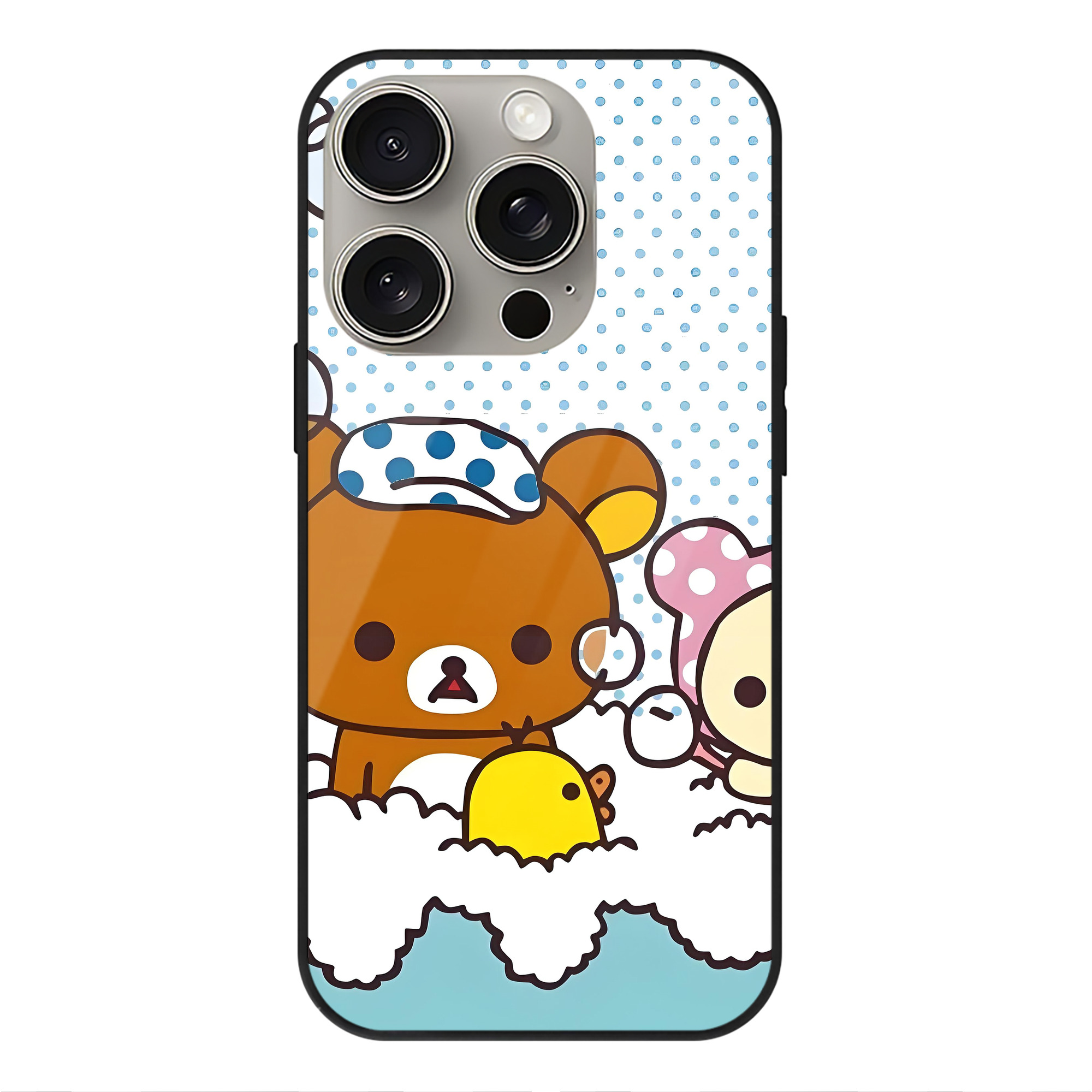 （画像用） リラックマ リラックマ キイロイトリ Rilakkuma Korilakkuma Kiiroitori 【iPhone15Pro対応】スマホケース 耐衝撃＆黄変防止 背面ガラス