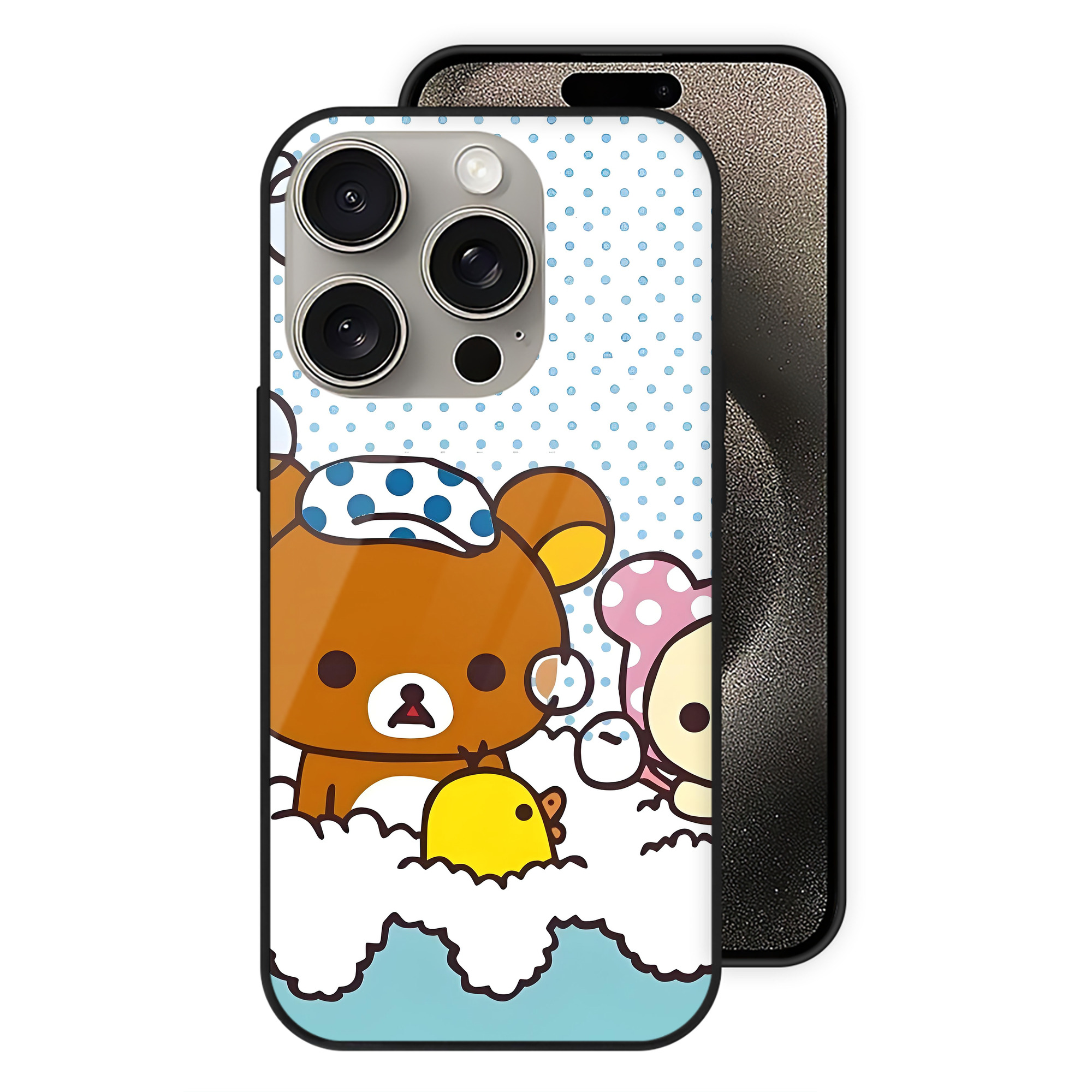 （画像用） リラックマ リラックマ キイロイトリ Rilakkuma Korilakkuma Kiiroitori 【iPhone15Pro対応】スマホケース 耐衝撃＆黄変防止 背面ガラス