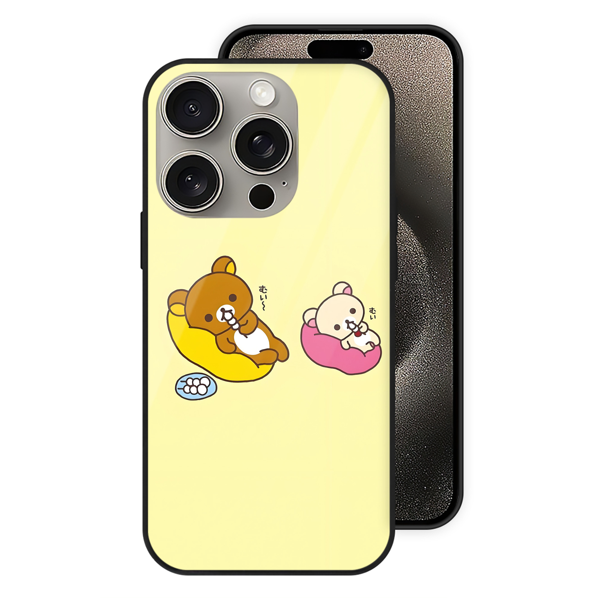 （画像用） リラックマ リラックマ キイロイトリ Rilakkuma Korilakkuma Kiiroitori 【iPhone15Pro対応】スマホケース 耐衝撃＆黄変防止 背面ガラス