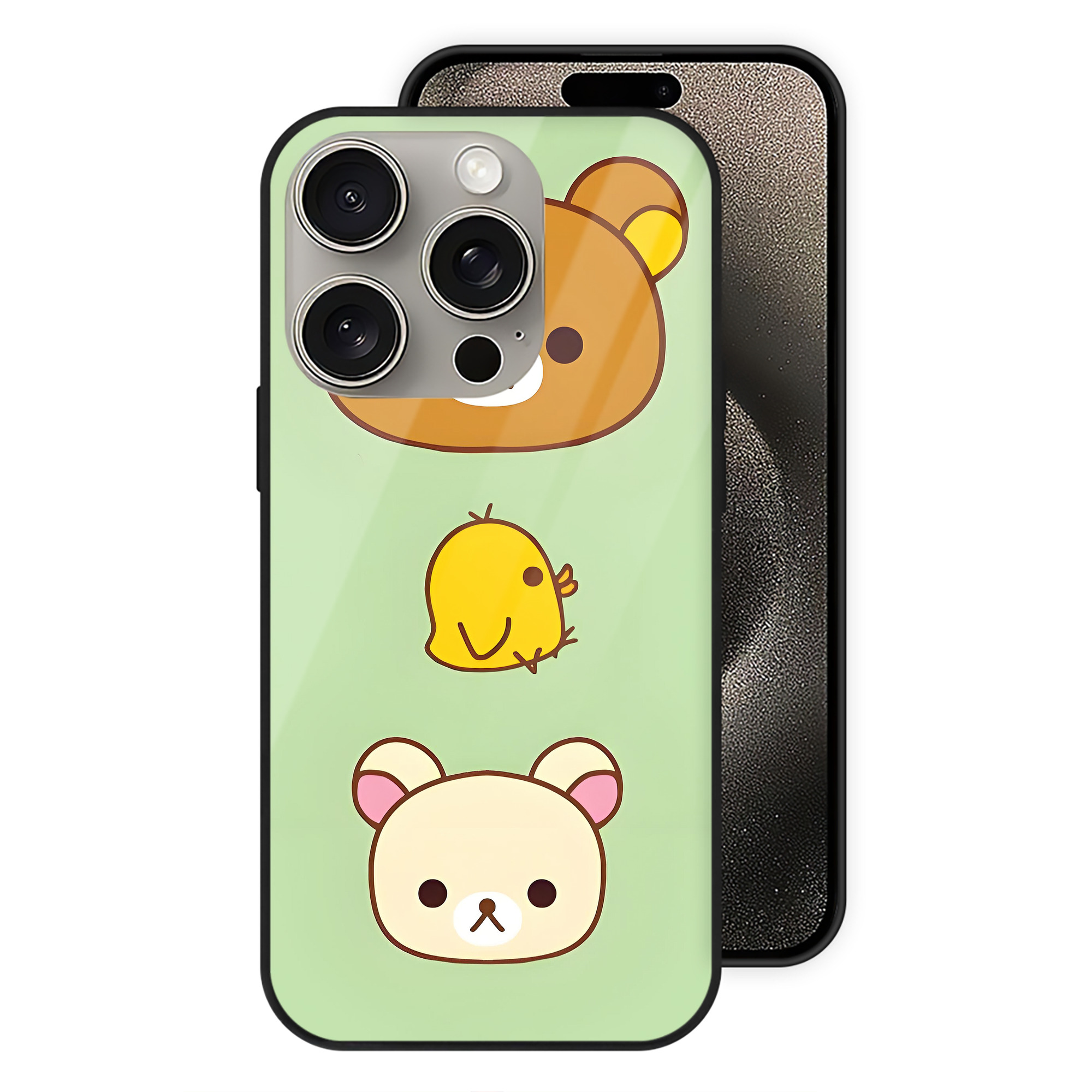 （画像用） リラックマ リラックマ キイロイトリ Rilakkuma Korilakkuma Kiiroitori 【iPhone15Pro対応】スマホケース 耐衝撃＆黄変防止 背面ガラス