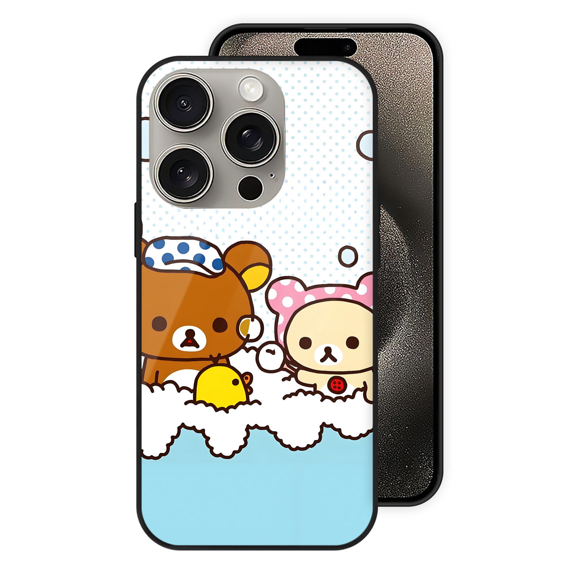 （画像用） リラックマ リラックマ キイロイトリ Rilakkuma Korilakkuma Kiiroitori 【iPhone15Pro対応】スマホケース 耐衝撃＆黄変防止 背面ガラス