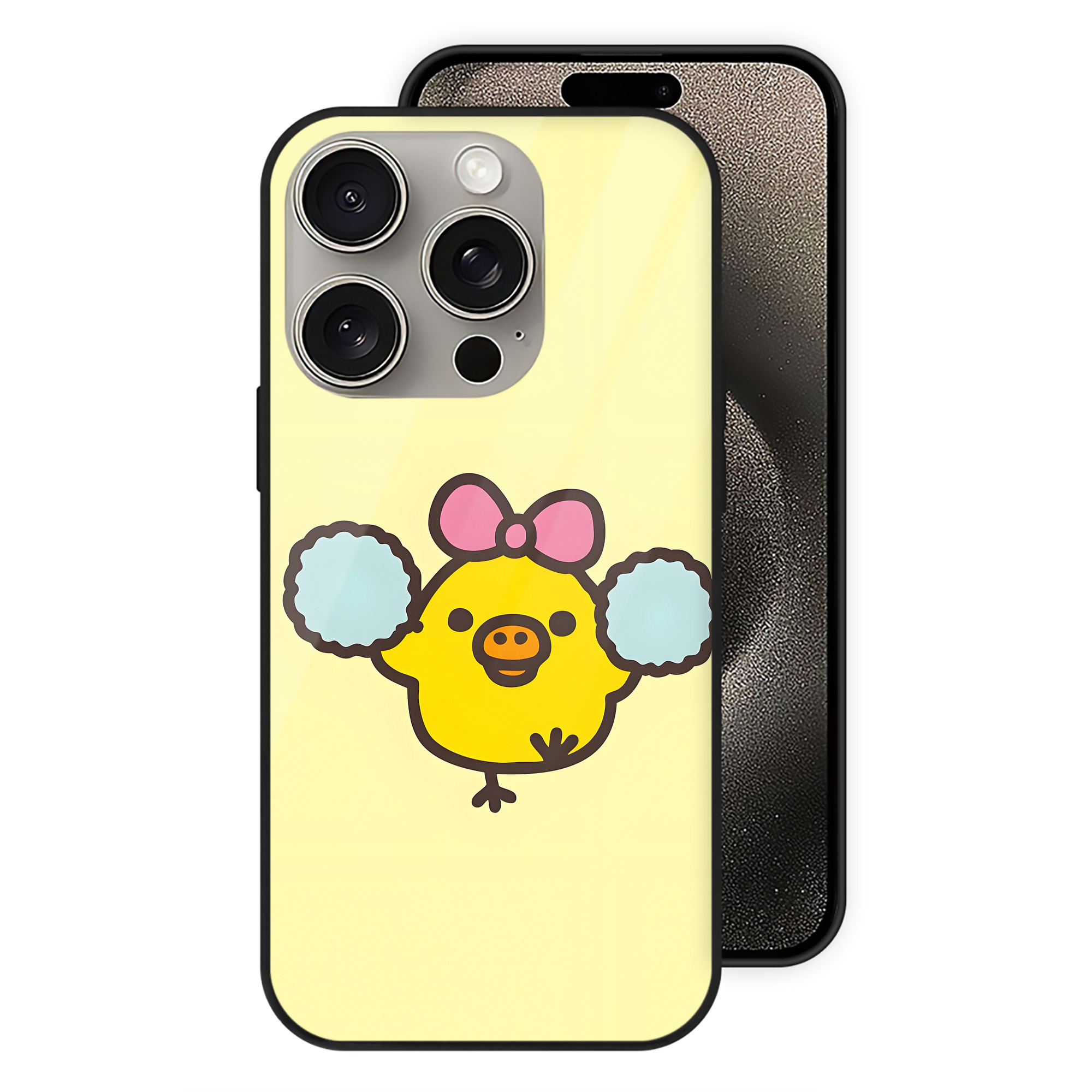 （画像用） リラックマ リラックマ キイロイトリ Rilakkuma Korilakkuma Kiiroitori 【iPhone15Pro対応】スマホケース 耐衝撃＆黄変防止 背面ガラス