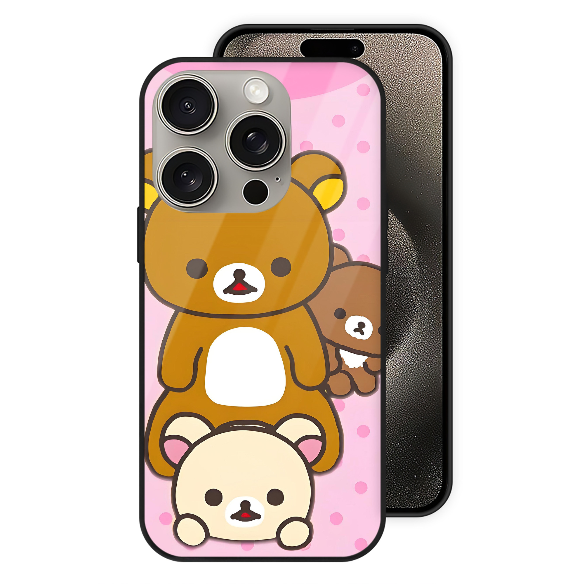 （画像用） リラックマ リラックマ キイロイトリ Rilakkuma Korilakkuma Kiiroitori 【iPhone15Pro対応】スマホケース 耐衝撃＆黄変防止 背面ガラス