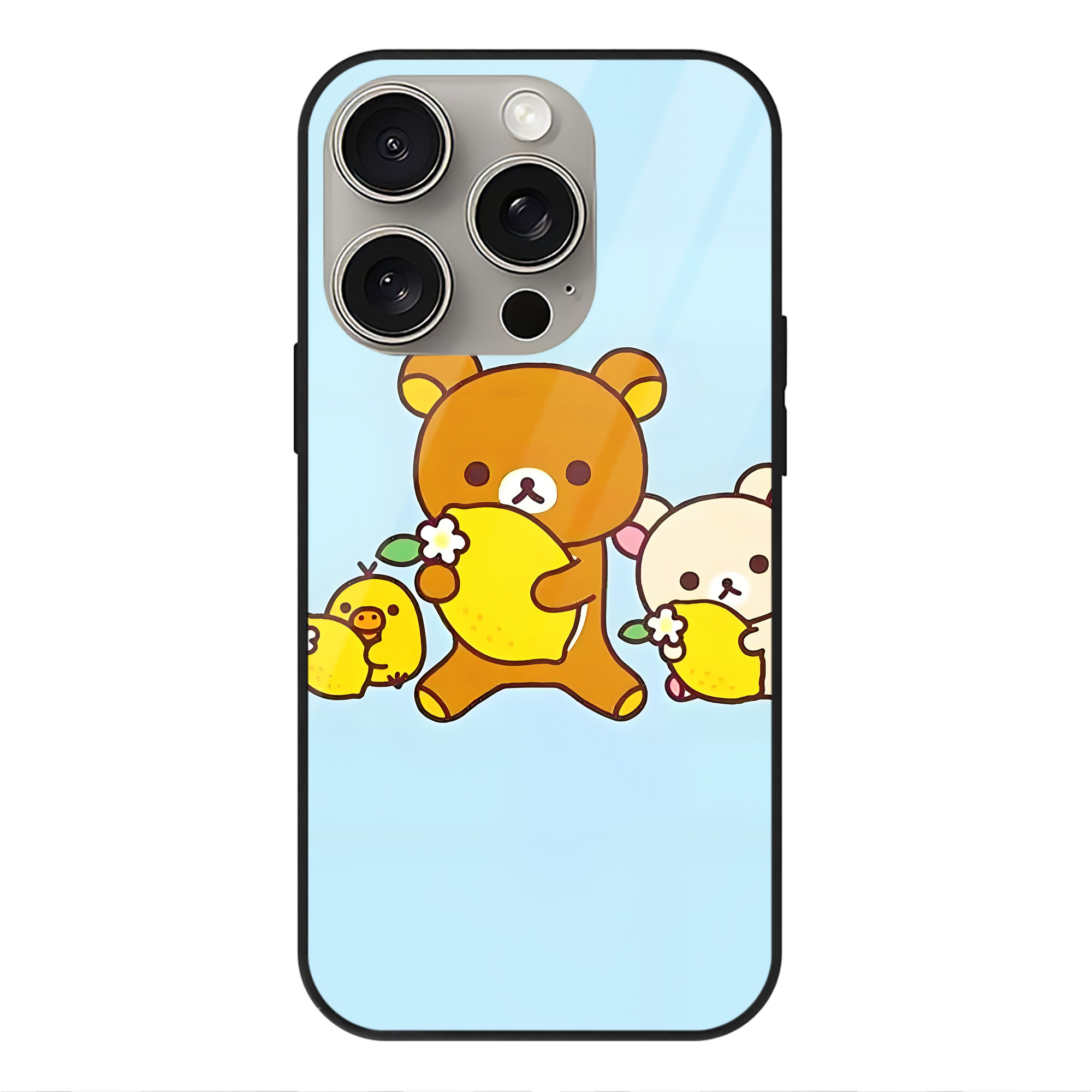 （画像用） リラックマ リラックマ キイロイトリ Rilakkuma Korilakkuma Kiiroitori 【iPhone15Pro対応】スマホケース 耐衝撃＆黄変防止 背面ガラス