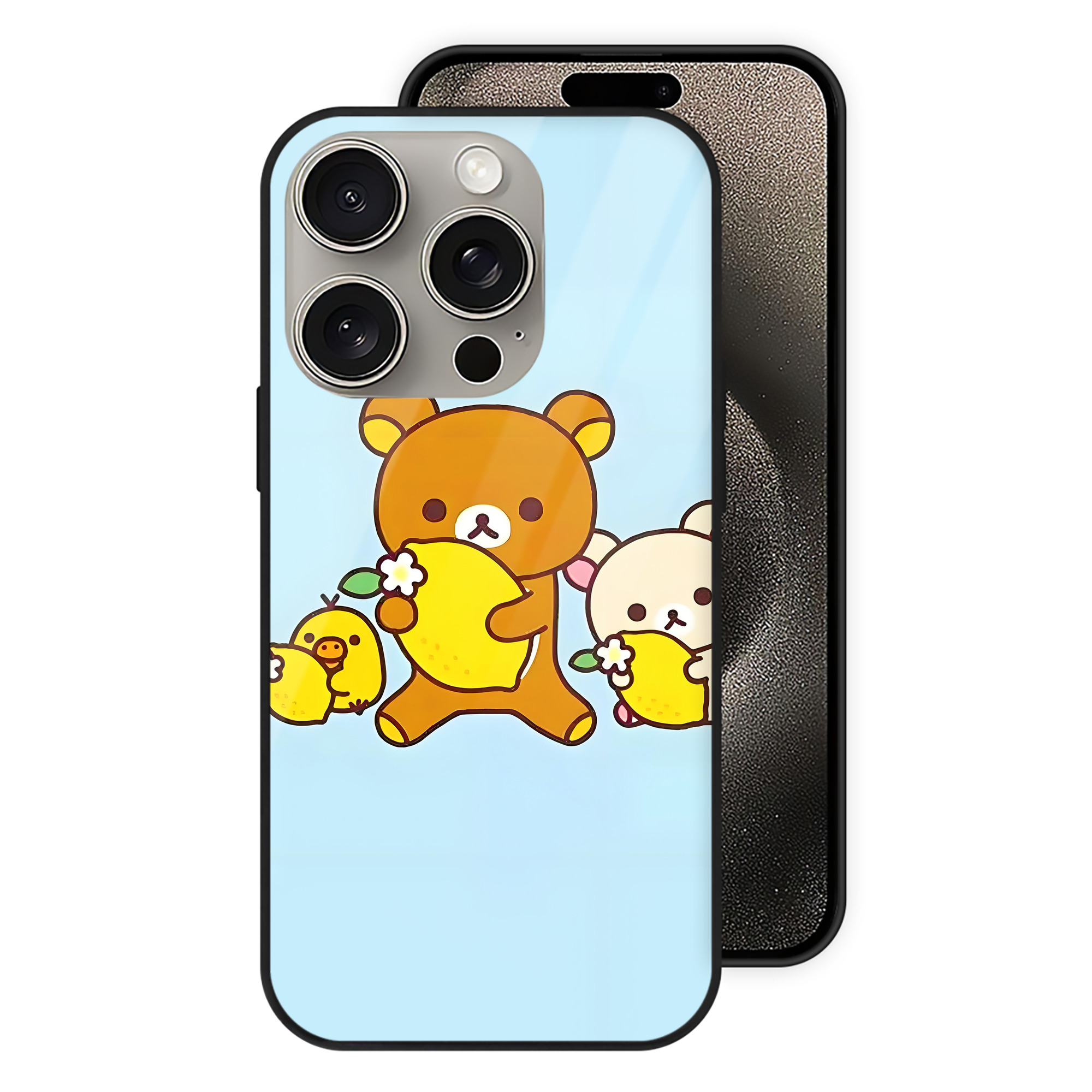 （画像用） リラックマ リラックマ キイロイトリ Rilakkuma Korilakkuma Kiiroitori 【iPhone15Pro対応】スマホケース 耐衝撃＆黄変防止 背面ガラス