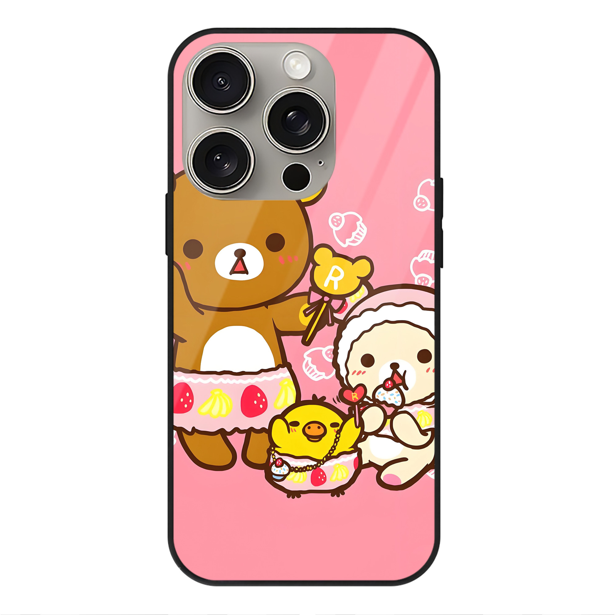 （画像用） リラックマ リラックマ キイロイトリ Rilakkuma Korilakkuma Kiiroitori 【iPhone15Pro対応】スマホケース 耐衝撃＆黄変防止 背面ガラス
