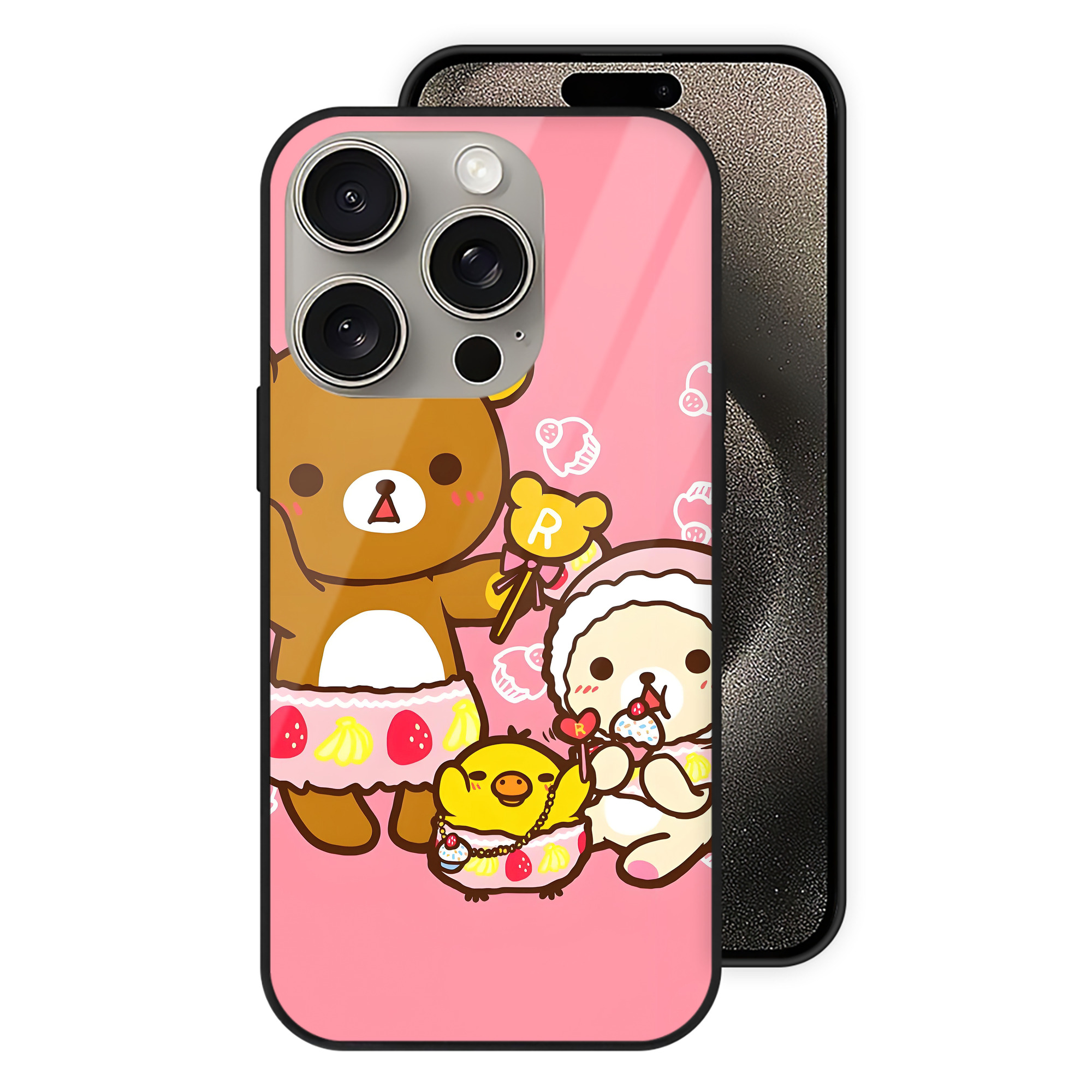（画像用） リラックマ リラックマ キイロイトリ Rilakkuma Korilakkuma Kiiroitori 【iPhone15Pro対応】スマホケース 耐衝撃＆黄変防止 背面ガラス