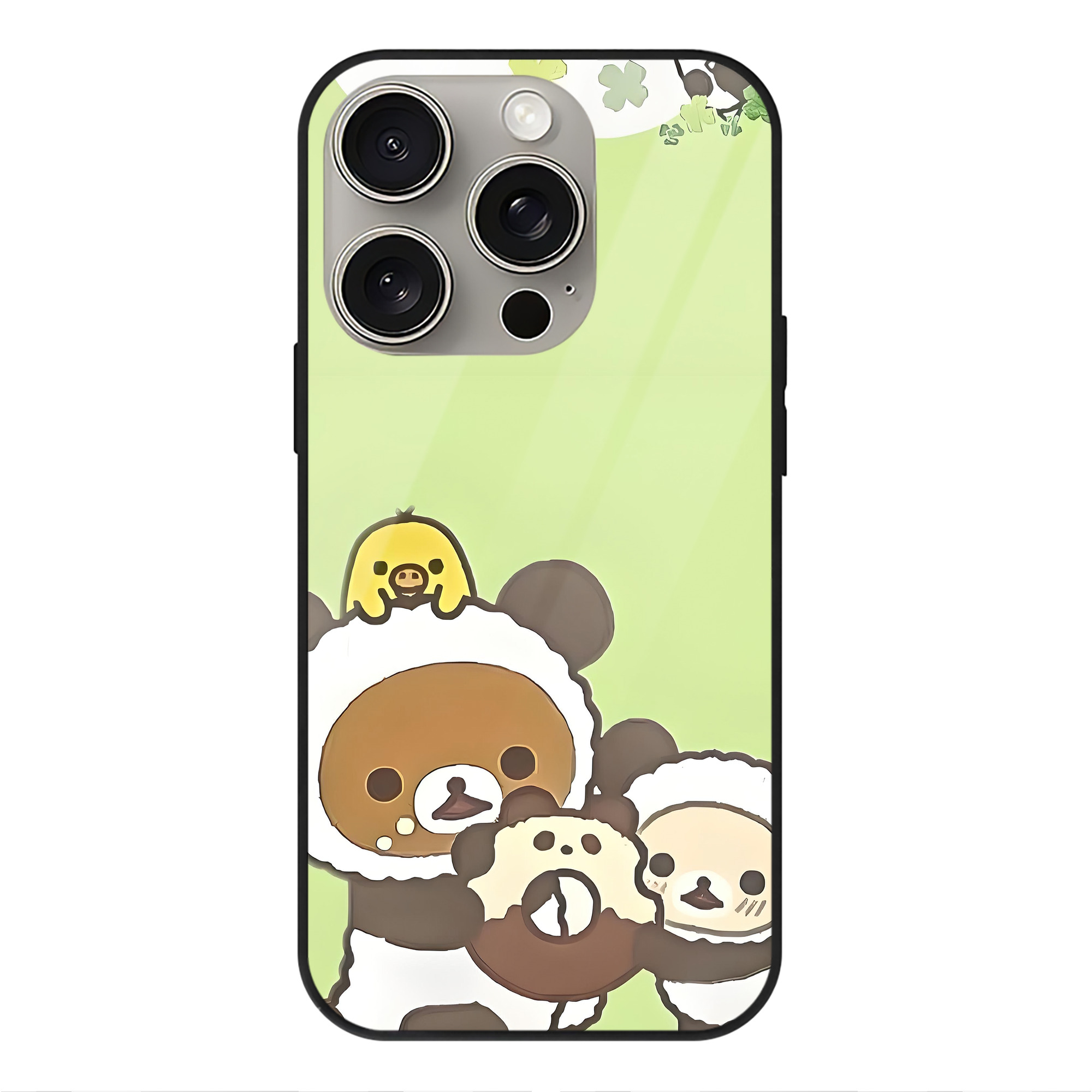 （画像用） リラックマ リラックマ キイロイトリ Rilakkuma Korilakkuma Kiiroitori 【iPhone15Pro対応】スマホケース 耐衝撃＆黄変防止 背面ガラス