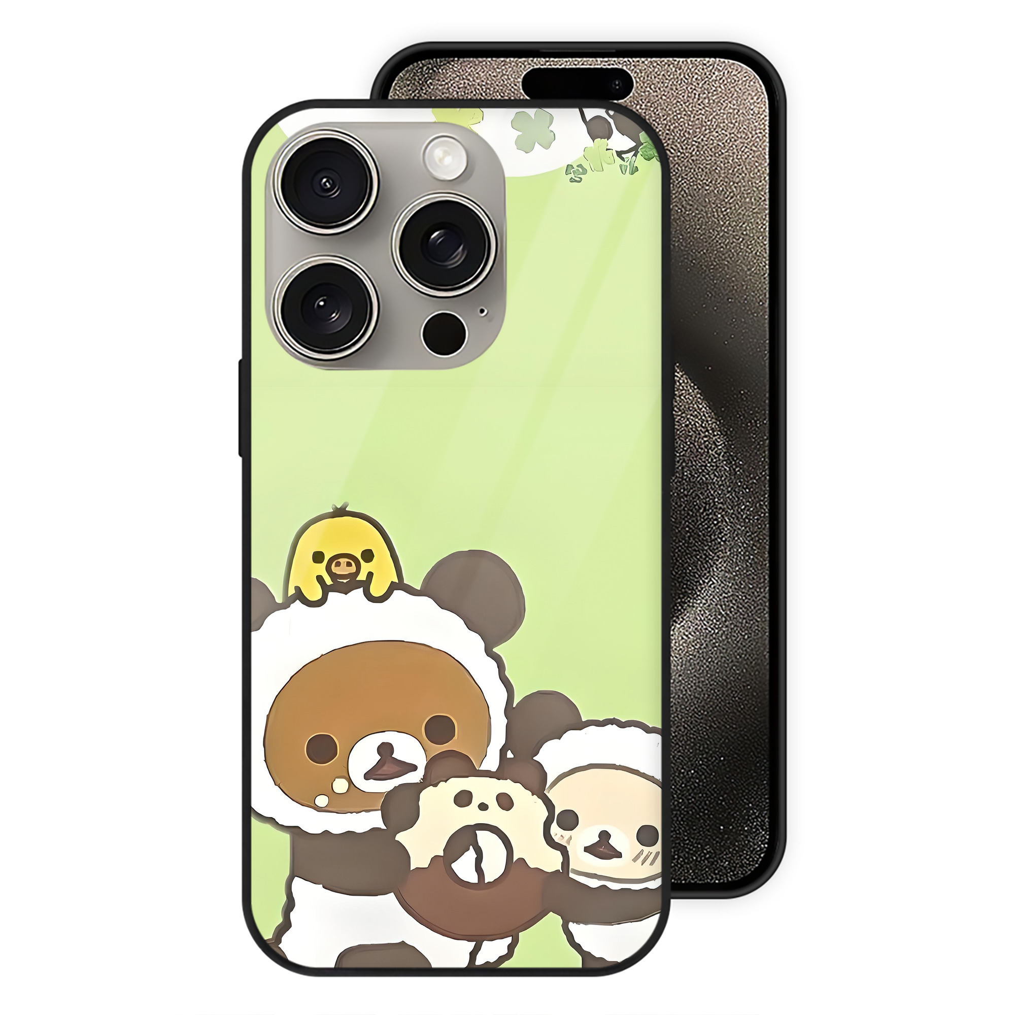 （画像用） リラックマ リラックマ キイロイトリ Rilakkuma Korilakkuma Kiiroitori 【iPhone15Pro対応】スマホケース 耐衝撃＆黄変防止 背面ガラス