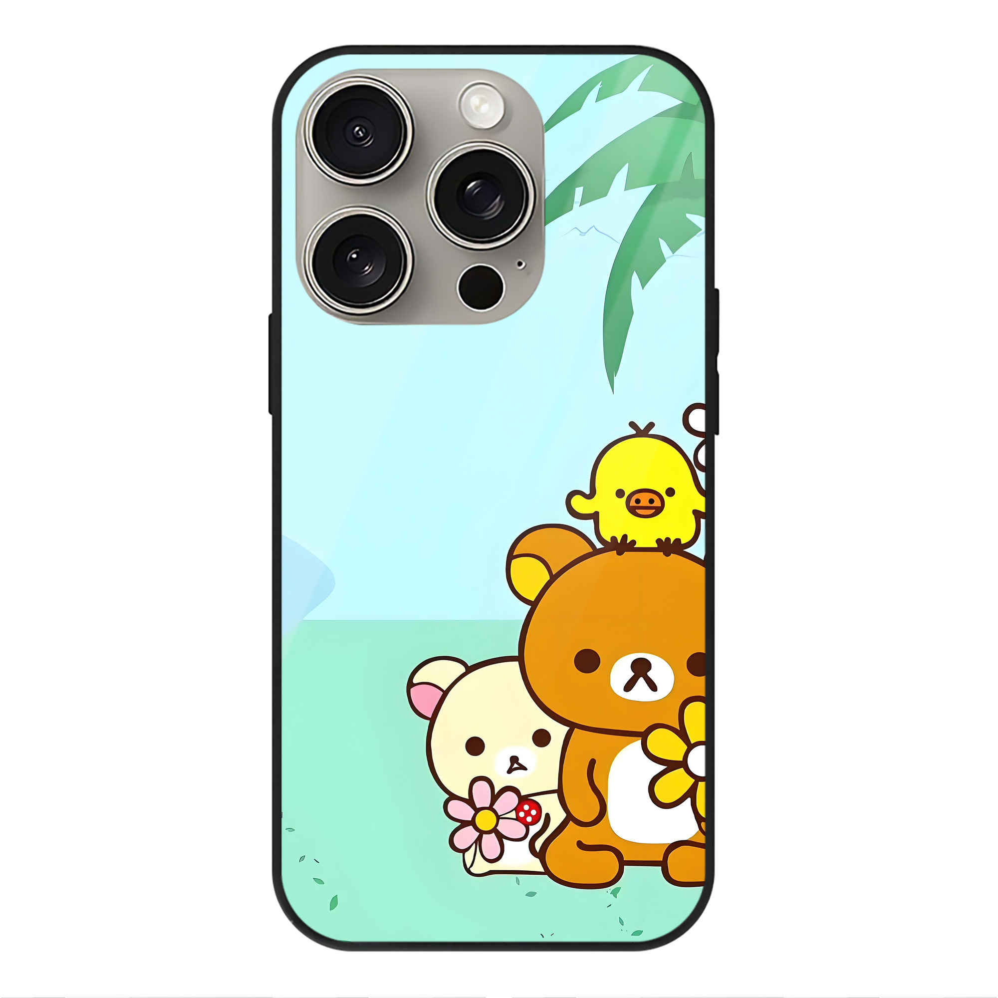 （画像用） リラックマ リラックマ キイロイトリ Rilakkuma Korilakkuma Kiiroitori 【iPhone15Pro対応】スマホケース 耐衝撃＆黄変防止 背面ガラス