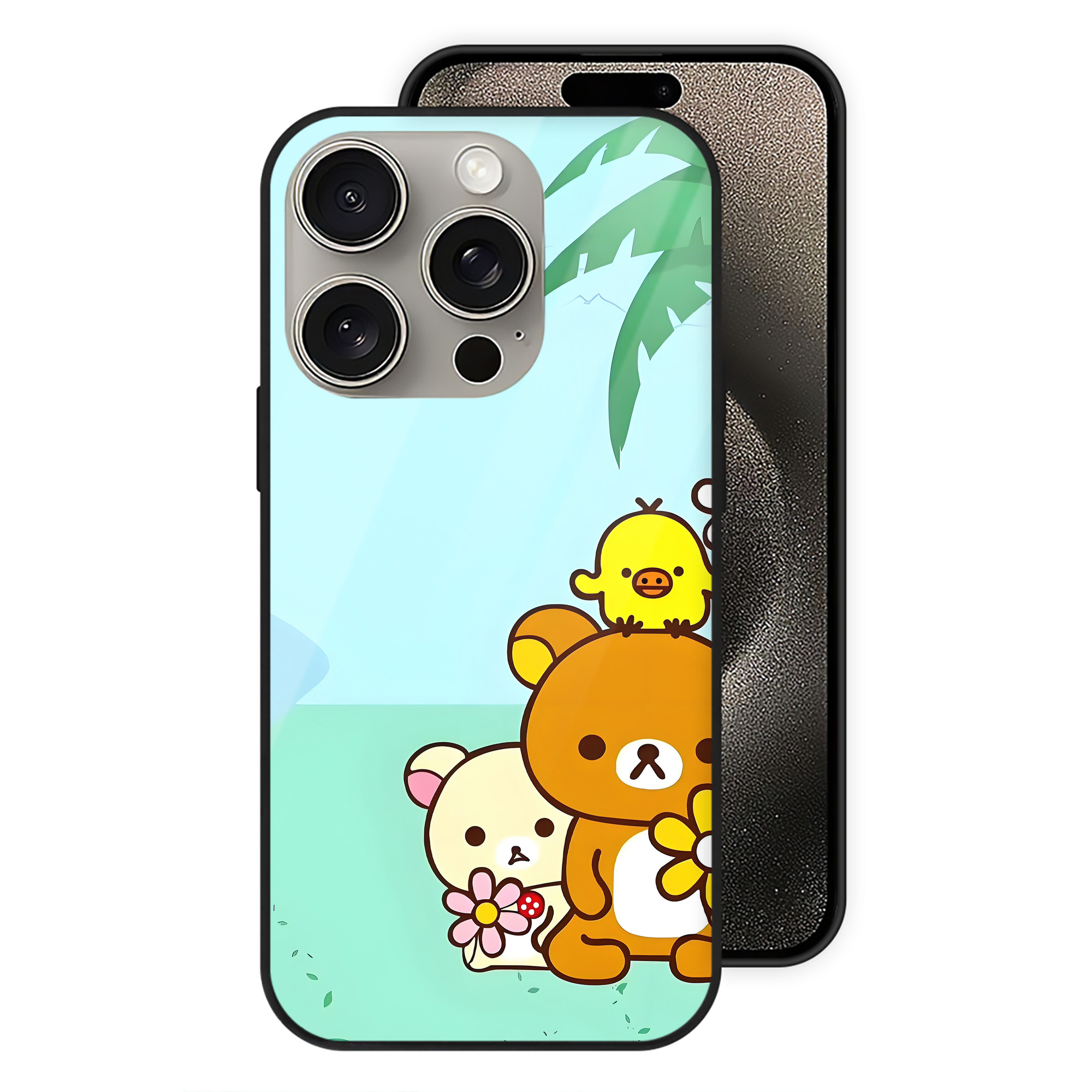 （画像用） リラックマ リラックマ キイロイトリ Rilakkuma Korilakkuma Kiiroitori 【iPhone15Pro対応】スマホケース 耐衝撃＆黄変防止 背面ガラス