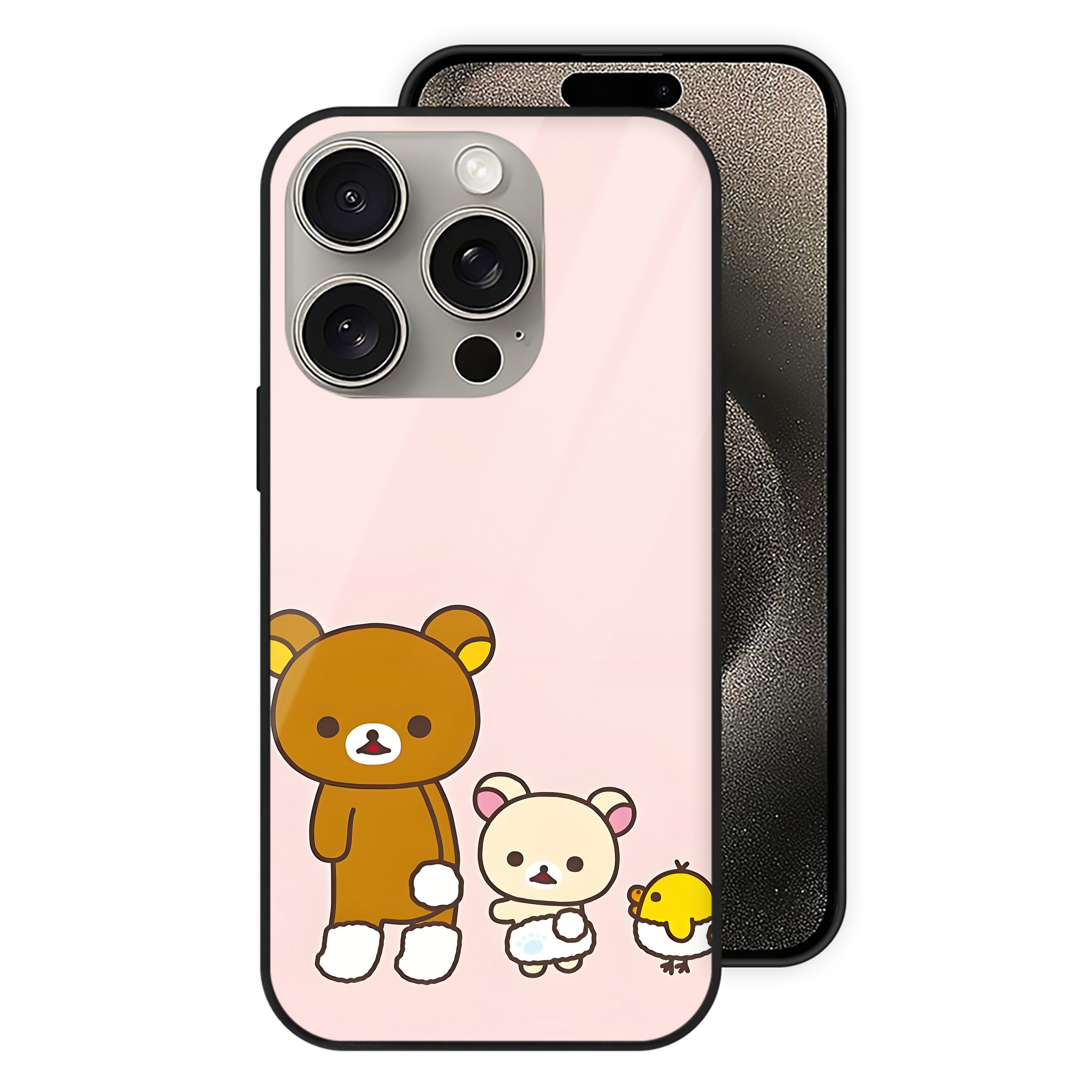 （画像用） リラックマ リラックマ キイロイトリ Rilakkuma Korilakkuma Kiiroitori 【iPhone15Pro対応】スマホケース 耐衝撃＆黄変防止 背面ガラス
