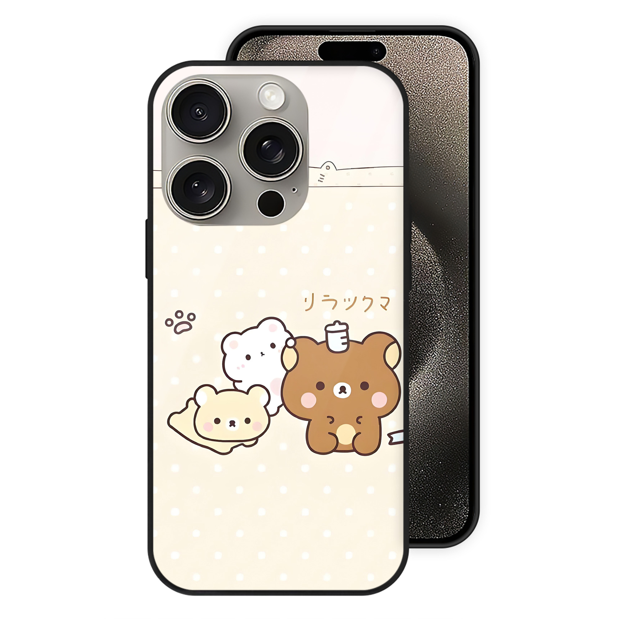 （画像用） リラックマ リラックマ キイロイトリ Rilakkuma Korilakkuma Kiiroitori 【iPhone15Pro対応】スマホケース 耐衝撃＆黄変防止 背面ガラス
