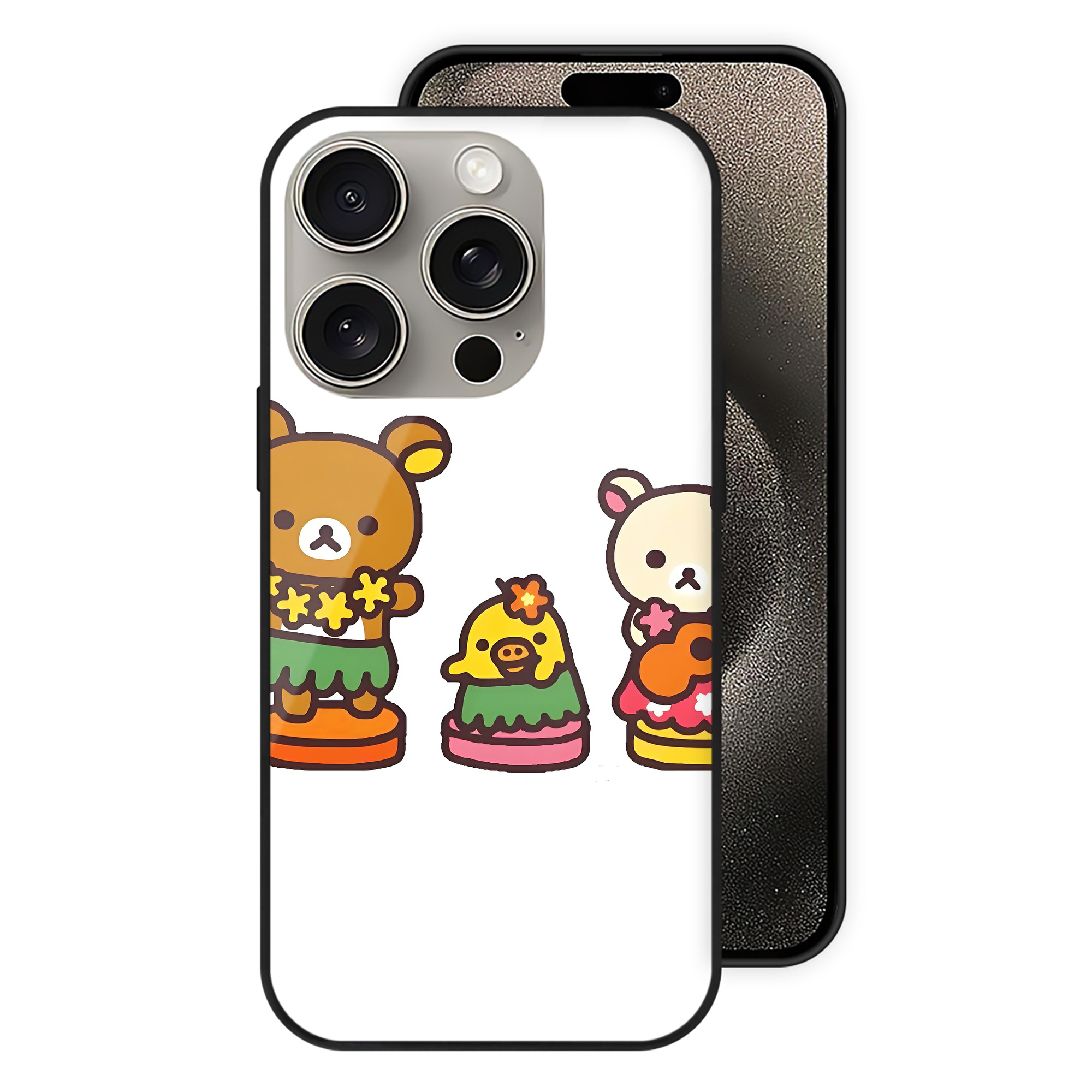 （画像用） リラックマ リラックマ キイロイトリ Rilakkuma Korilakkuma Kiiroitori 【iPhone15Pro対応】スマホケース 耐衝撃＆黄変防止 背面ガラス