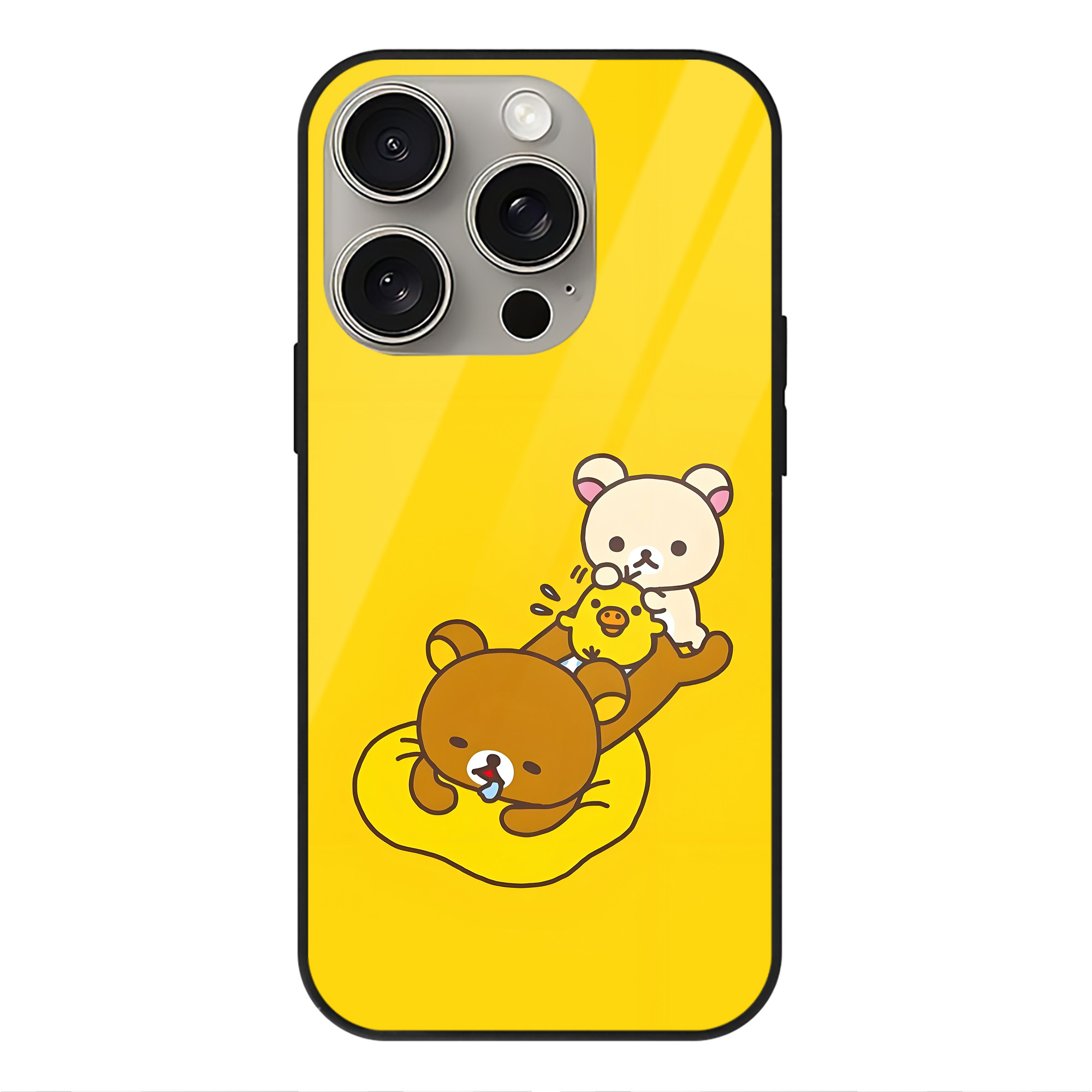 （画像用） リラックマ リラックマ キイロイトリ Rilakkuma Korilakkuma Kiiroitori 【iPhone15Pro対応】スマホケース 耐衝撃＆黄変防止 背面ガラス