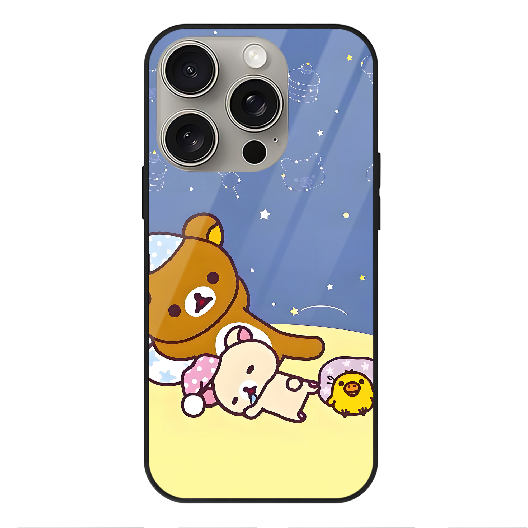 （画像用） リラックマ リラックマ キイロイトリ Rilakkuma Korilakkuma Kiiroitori 【iPhone15Pro対応】スマホケース 耐衝撃＆黄変防止 背面ガラス