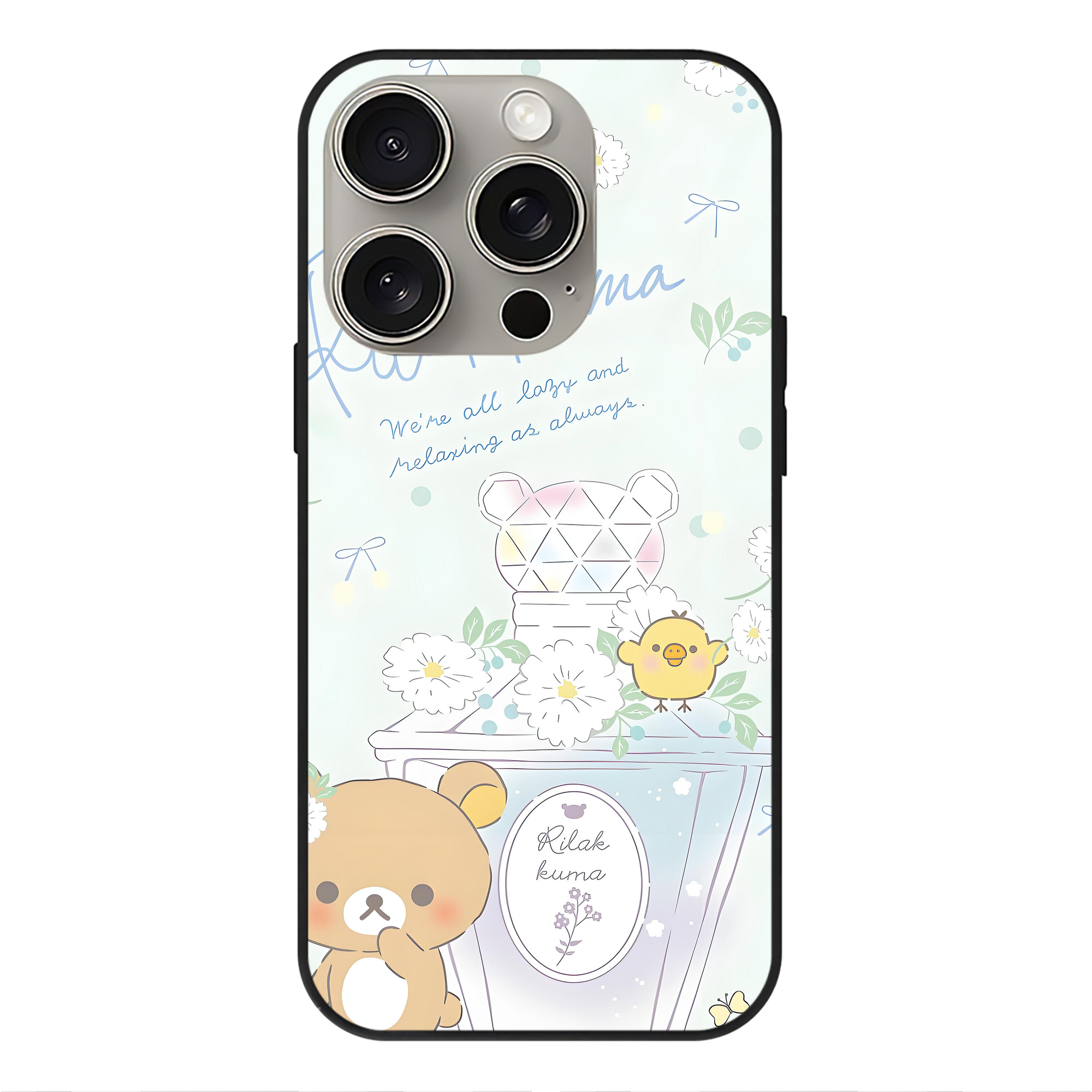 （画像用） リラックマ リラックマ キイロイトリ Rilakkuma Korilakkuma Kiiroitori 【iPhone15Pro対応】スマホケース 耐衝撃＆黄変防止 背面ガラス