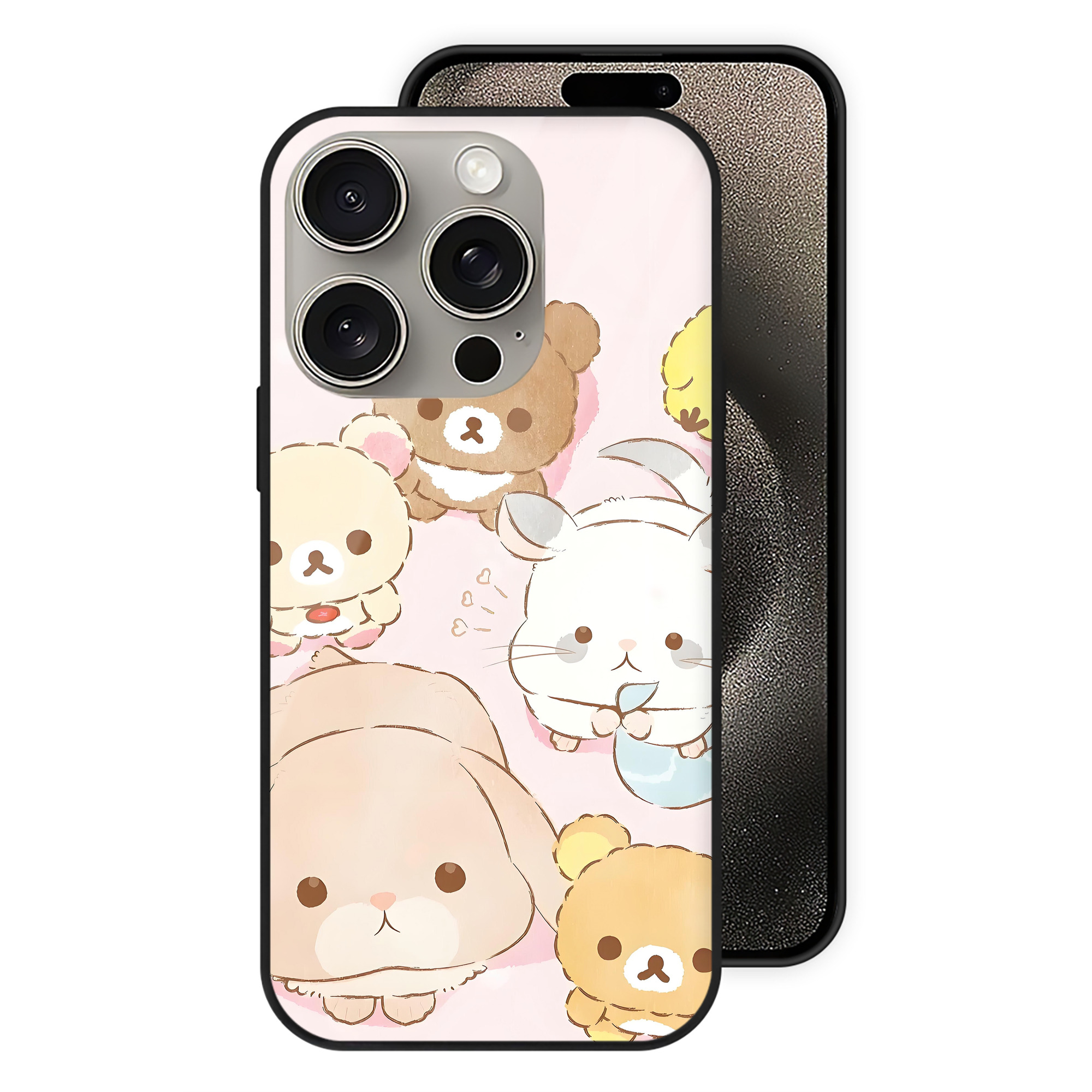 （画像用） リラックマ リラックマ キイロイトリ Rilakkuma Korilakkuma Kiiroitori 【iPhone15Pro対応】スマホケース 耐衝撃＆黄変防止 背面ガラス
