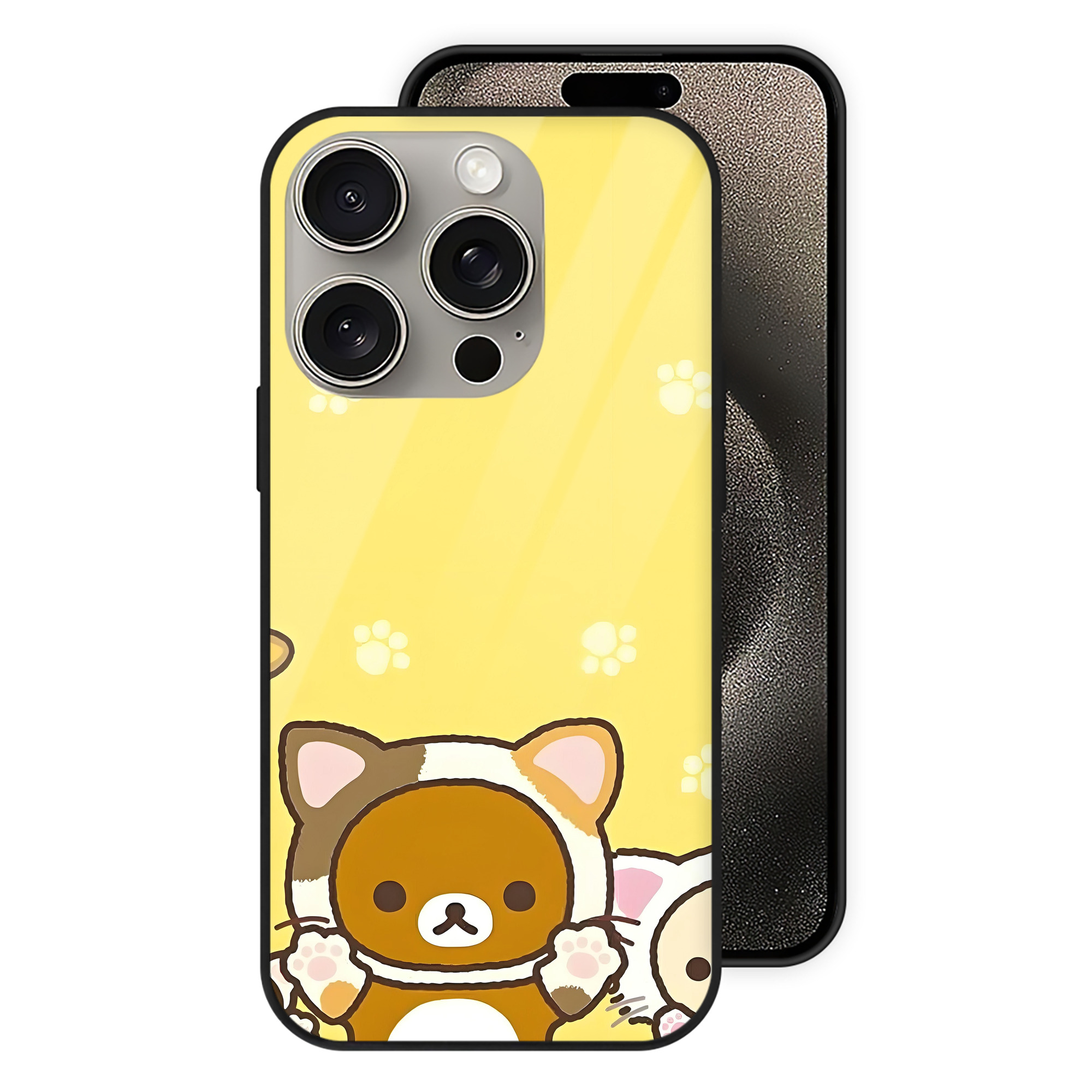 （画像用） リラックマ リラックマ キイロイトリ Rilakkuma Korilakkuma Kiiroitori 【iPhone15Pro対応】スマホケース 耐衝撃＆黄変防止 背面ガラス