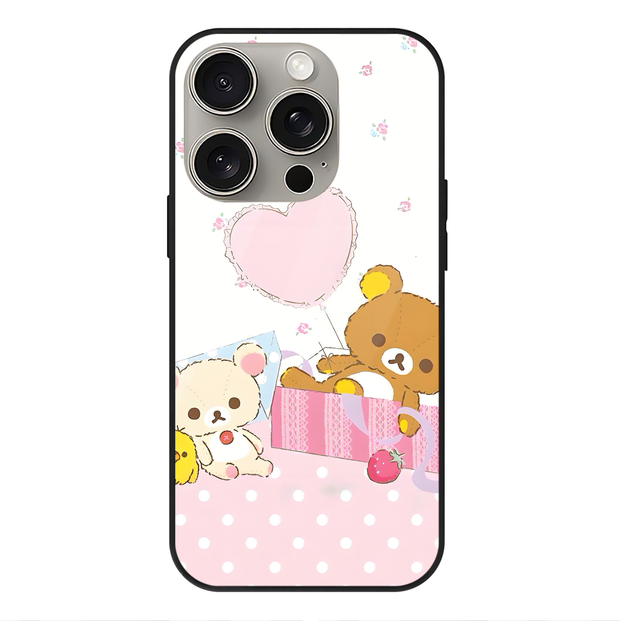 （画像用） リラックマ リラックマ キイロイトリ Rilakkuma Korilakkuma Kiiroitori 【iPhone15Pro対応】スマホケース 耐衝撃＆黄変防止 背面ガラス
