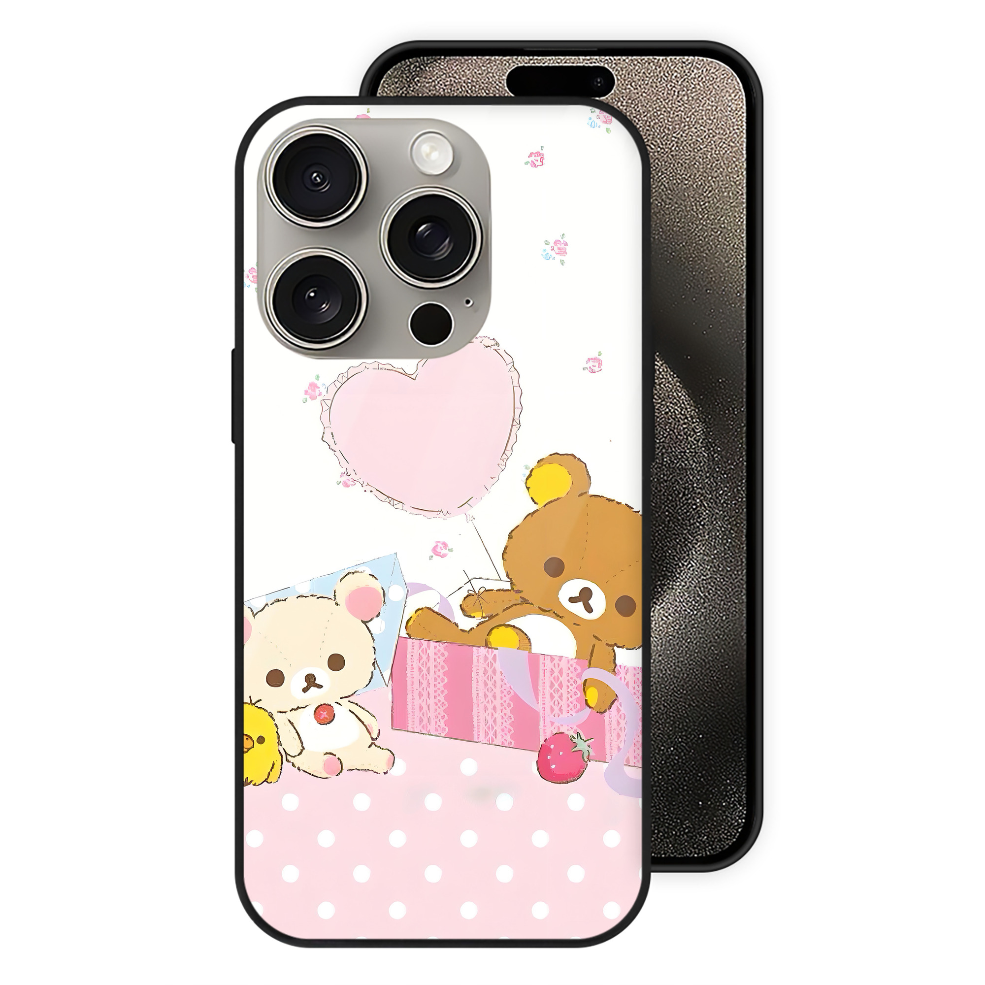 （画像用） リラックマ リラックマ キイロイトリ Rilakkuma Korilakkuma Kiiroitori 【iPhone15Pro対応】スマホケース 耐衝撃＆黄変防止 背面ガラス