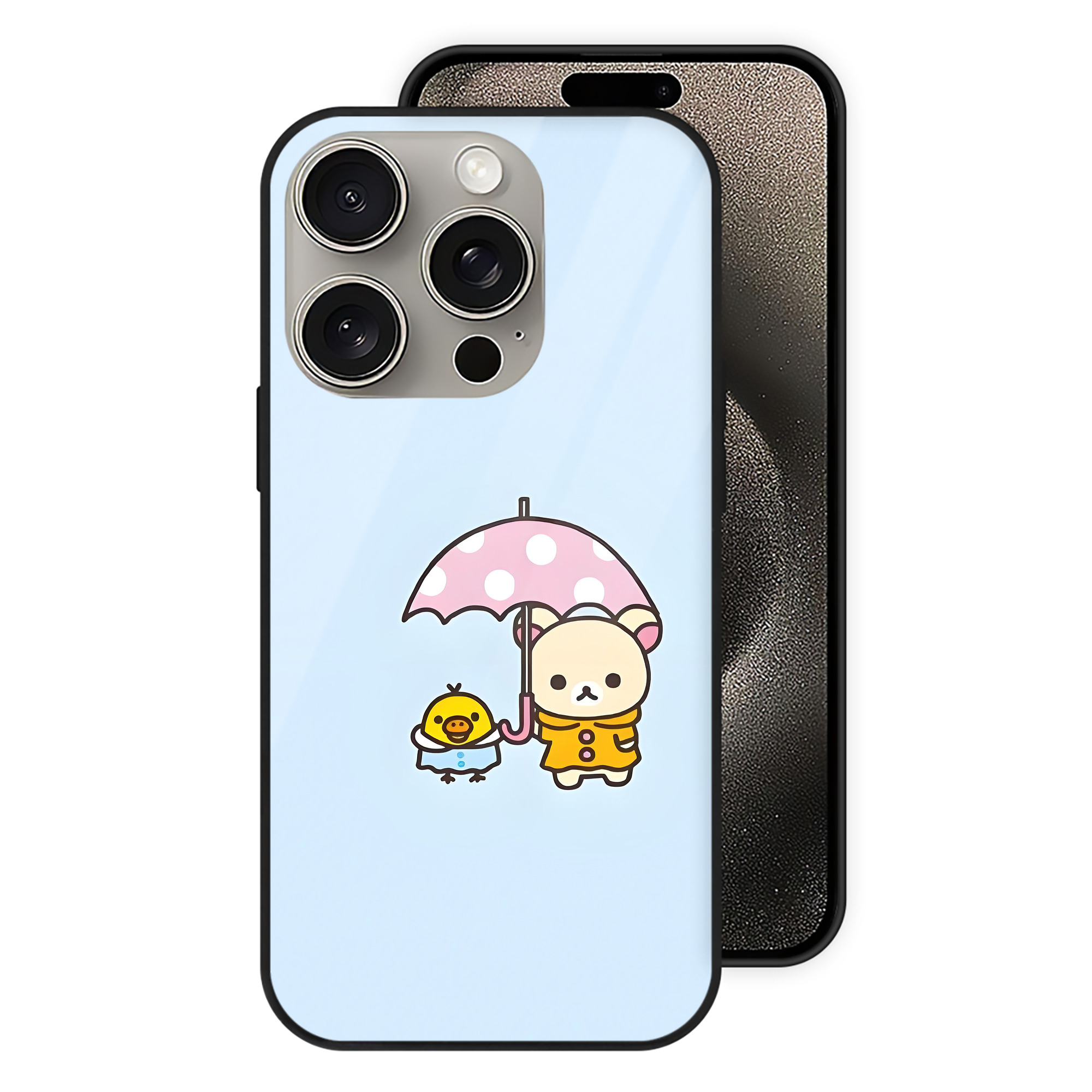 （画像用） リラックマ リラックマ キイロイトリ Rilakkuma Korilakkuma Kiiroitori 【iPhone15Pro対応】スマホケース 耐衝撃＆黄変防止 背面ガラス