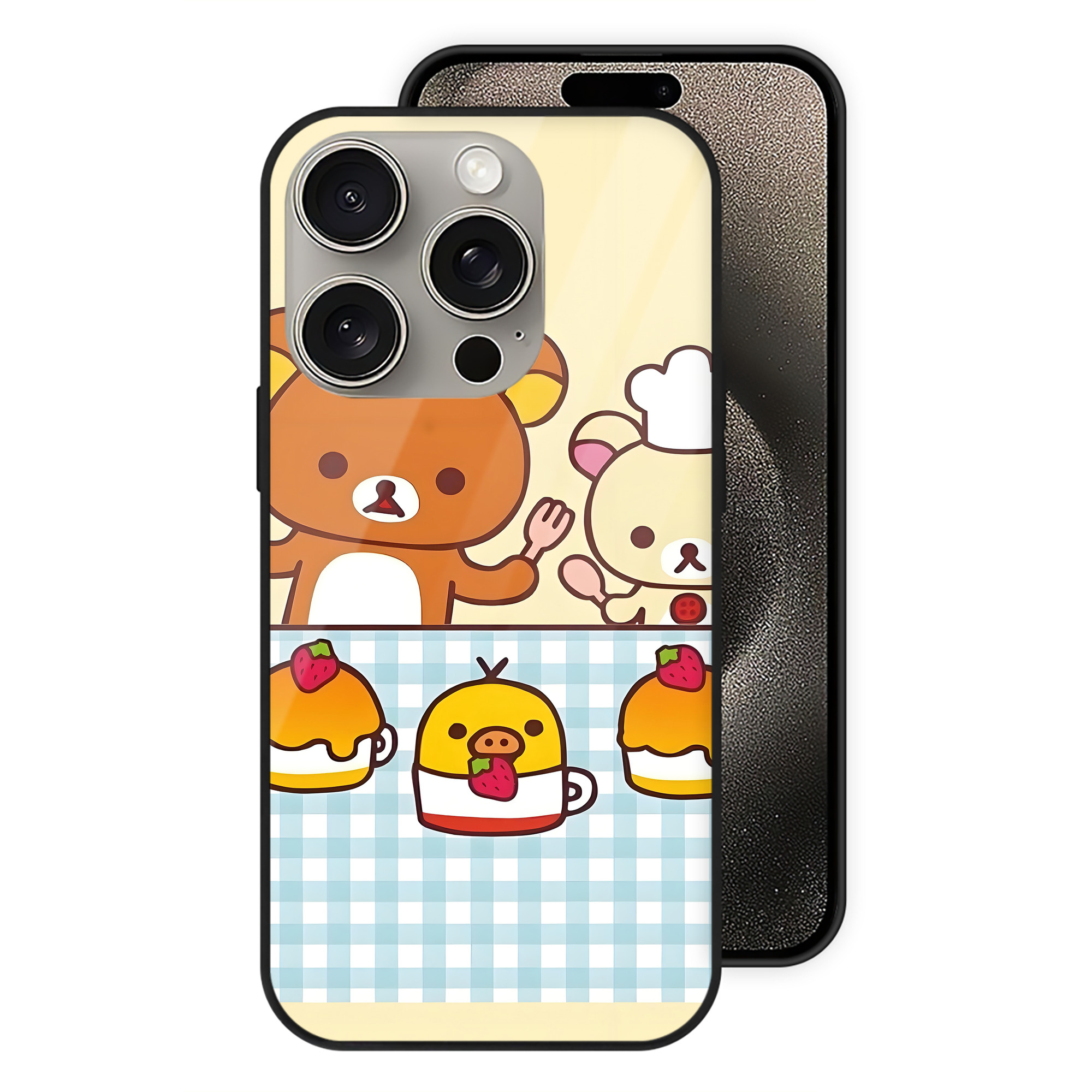 （画像用） リラックマ リラックマ キイロイトリ Rilakkuma Korilakkuma Kiiroitori 【iPhone15Pro対応】スマホケース 耐衝撃＆黄変防止 背面ガラス