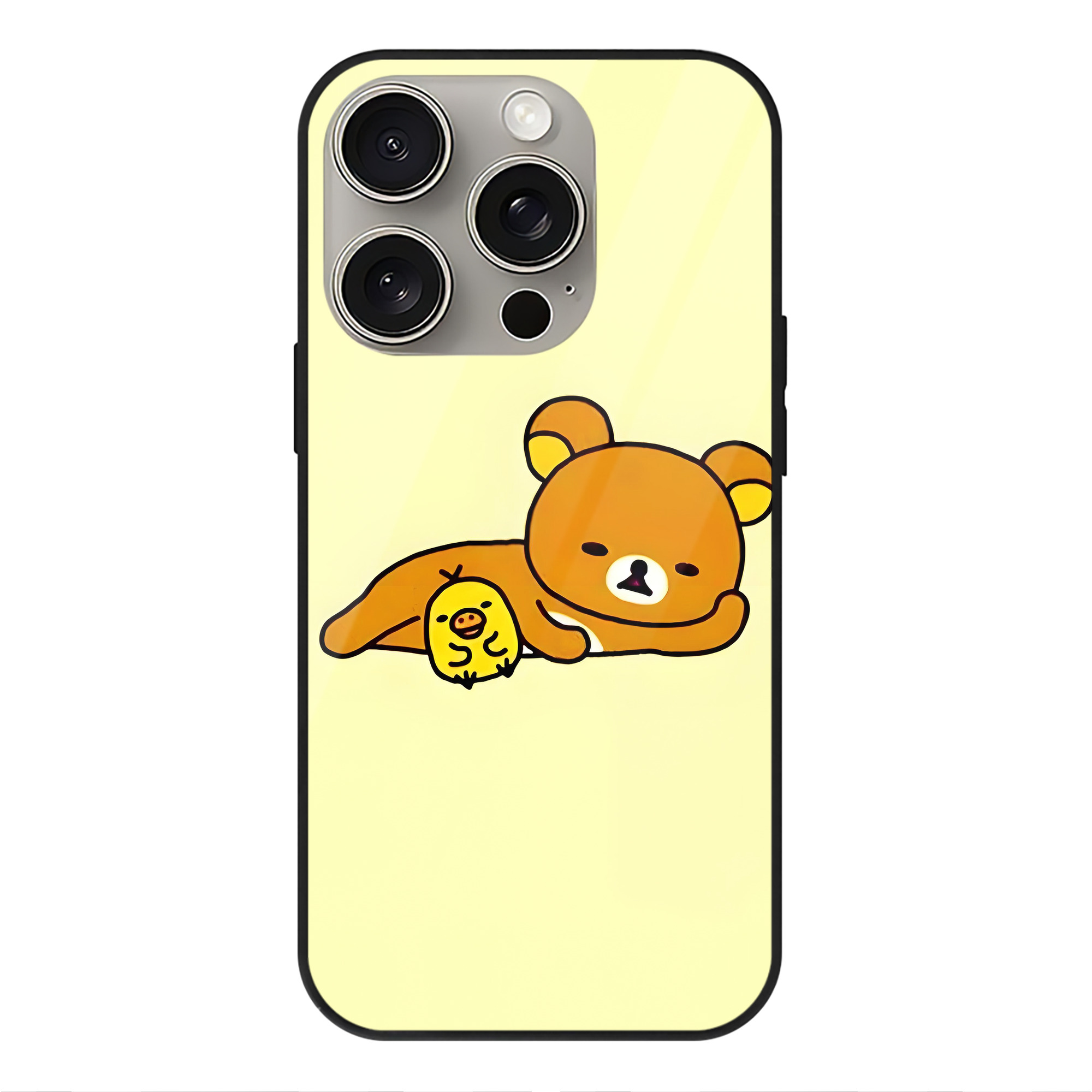 （画像用） リラックマ リラックマ キイロイトリ Rilakkuma Korilakkuma Kiiroitori 【iPhone15Pro対応】スマホケース 耐衝撃＆黄変防止 背面ガラス