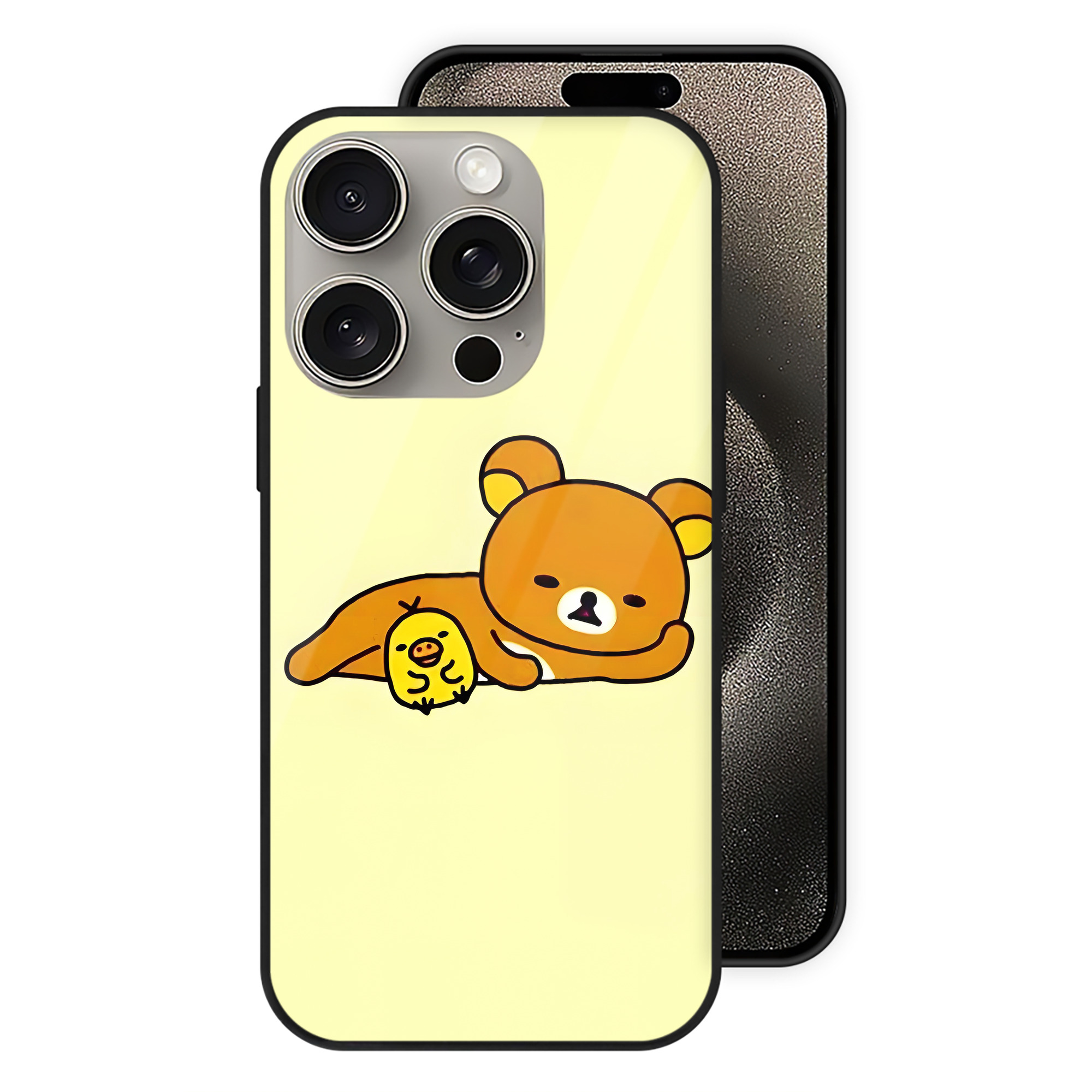 （画像用） リラックマ リラックマ キイロイトリ Rilakkuma Korilakkuma Kiiroitori 【iPhone15Pro対応】スマホケース 耐衝撃＆黄変防止 背面ガラス