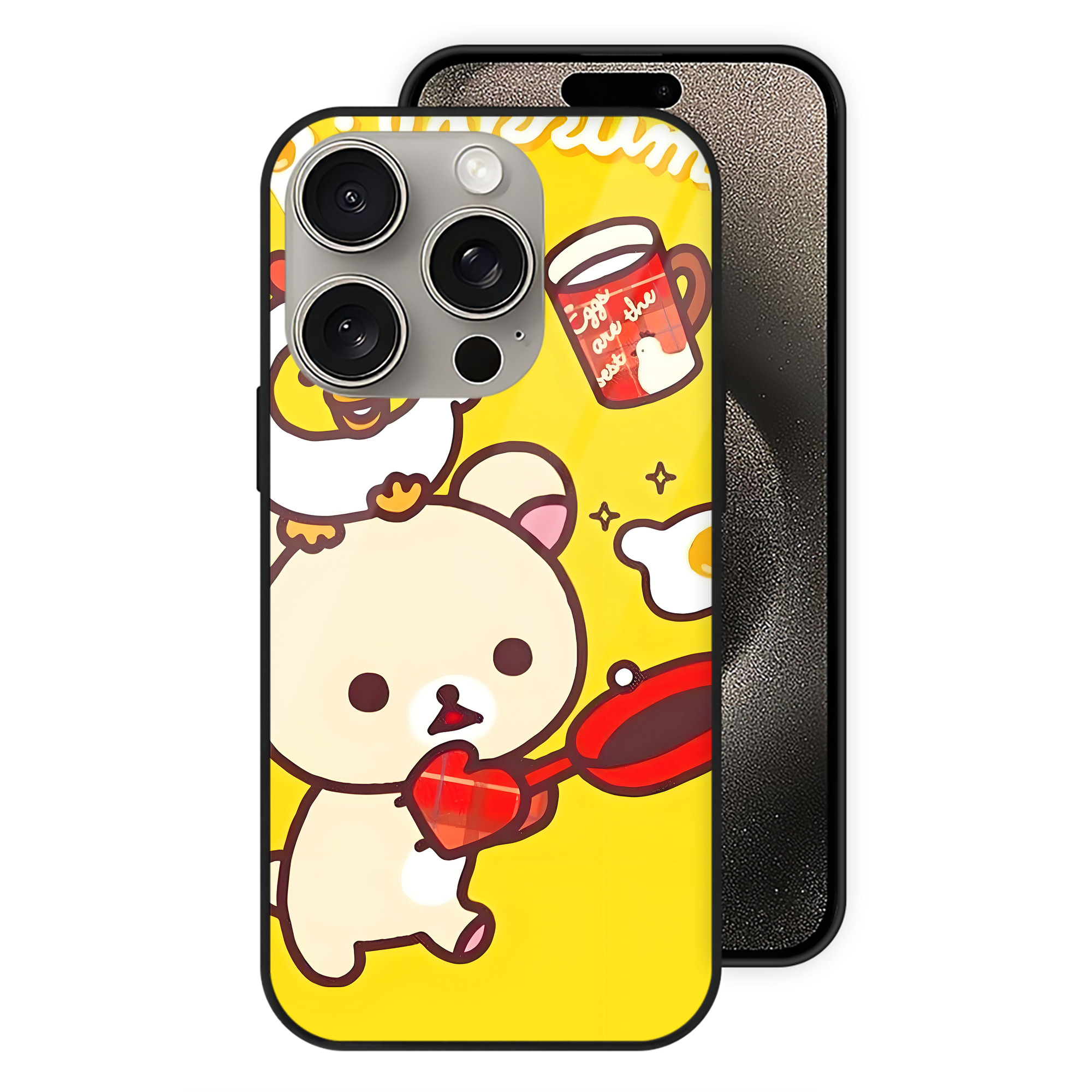 （画像用） リラックマ リラックマ キイロイトリ Rilakkuma Korilakkuma Kiiroitori 【iPhone15Pro対応】スマホケース 耐衝撃＆黄変防止 背面ガラス