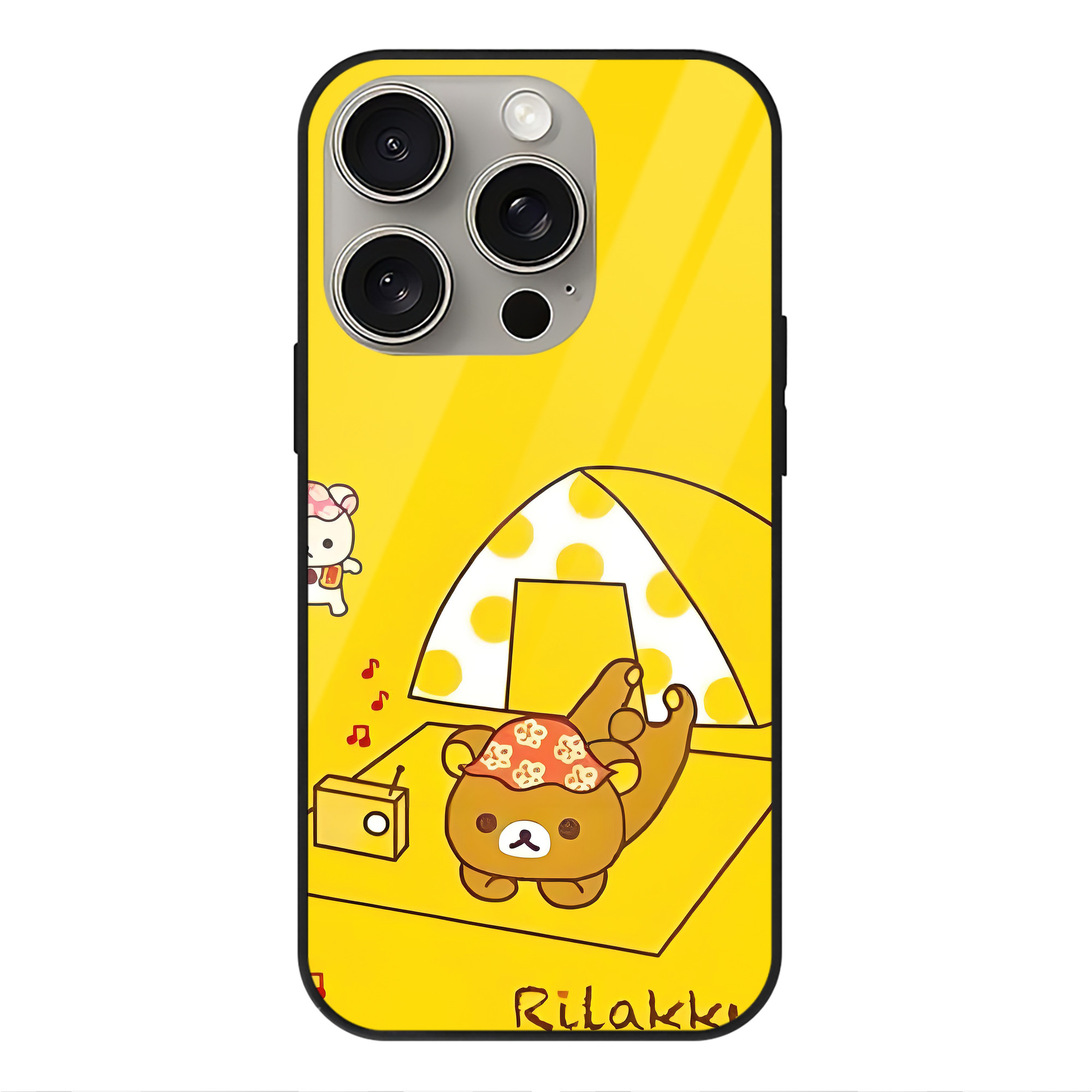 （画像用） リラックマ リラックマ キイロイトリ Rilakkuma Korilakkuma Kiiroitori 【iPhone15Pro対応】スマホケース 耐衝撃＆黄変防止 背面ガラス