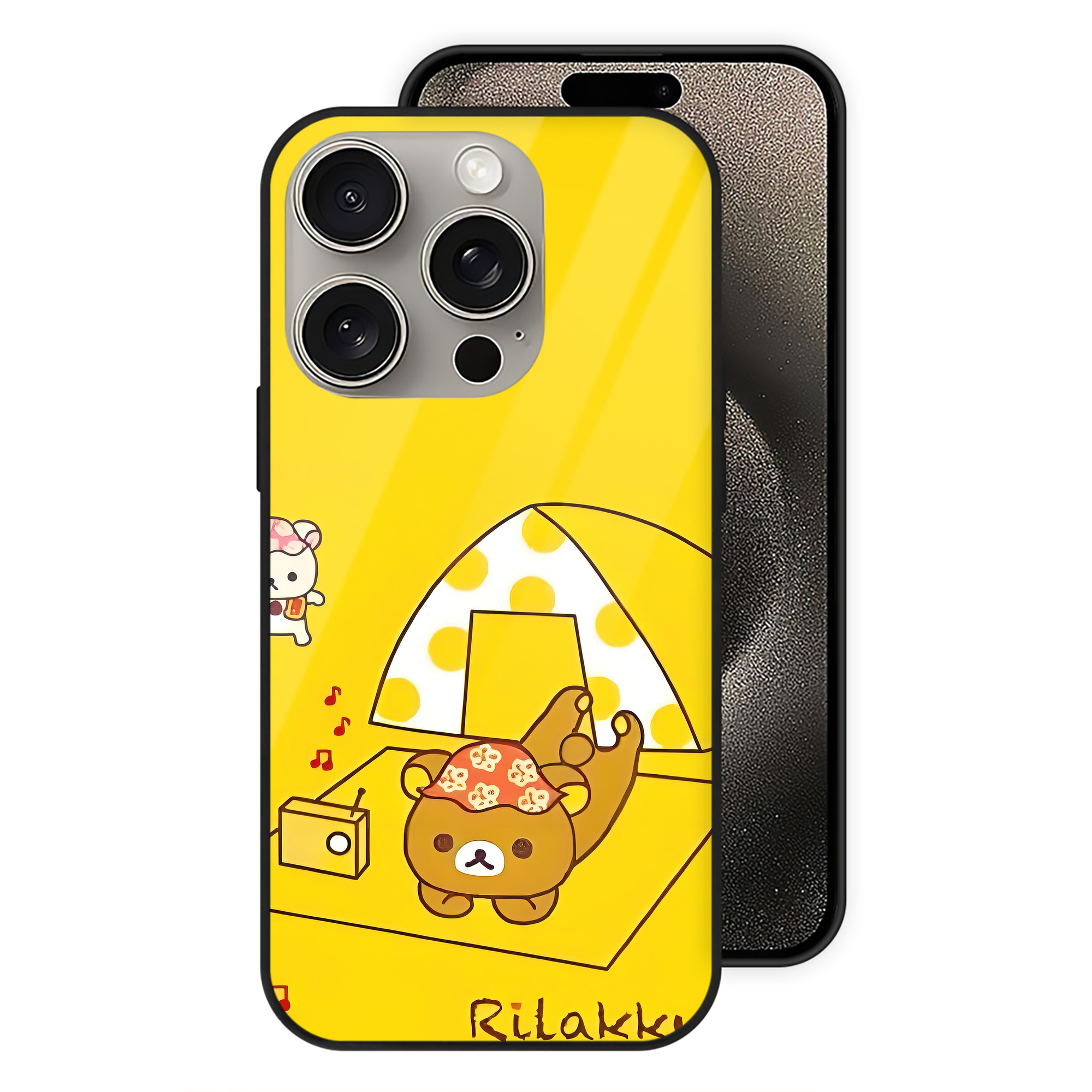 （画像用） リラックマ リラックマ キイロイトリ Rilakkuma Korilakkuma Kiiroitori 【iPhone15Pro対応】スマホケース 耐衝撃＆黄変防止 背面ガラス