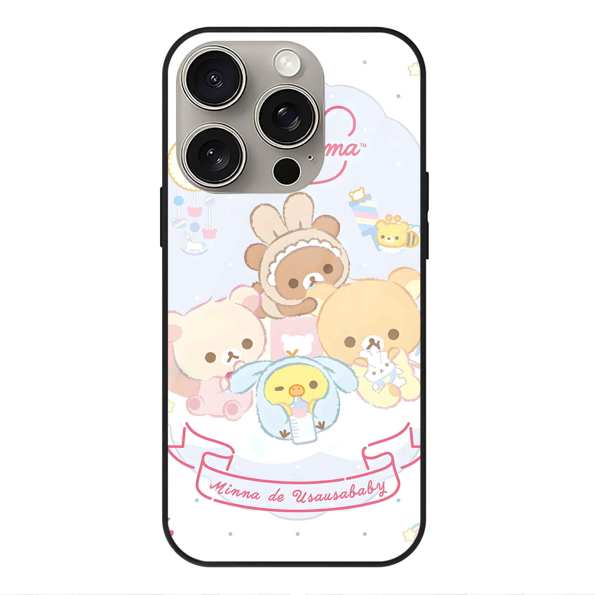 （画像用） リラックマ リラックマ キイロイトリ Rilakkuma Korilakkuma Kiiroitori 【iPhone15Pro対応】スマホケース 耐衝撃＆黄変防止 背面ガラス