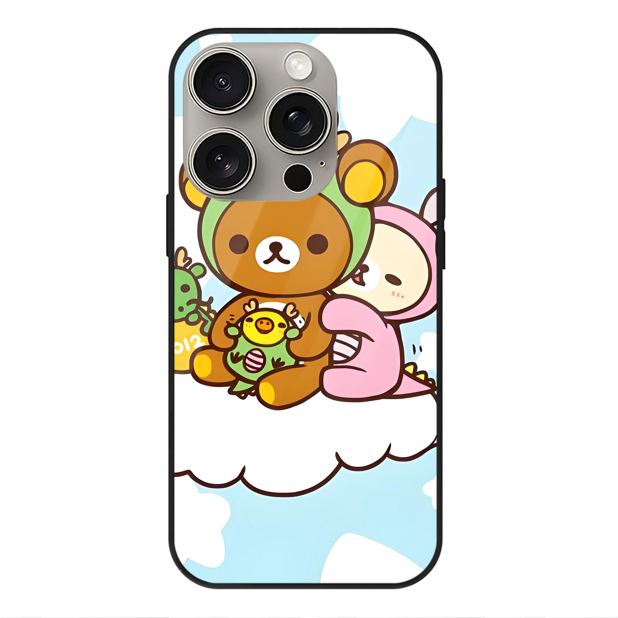（画像用） リラックマ リラックマ キイロイトリ Rilakkuma Korilakkuma Kiiroitori 【iPhone15Pro対応】スマホケース 耐衝撃＆黄変防止 背面ガラス