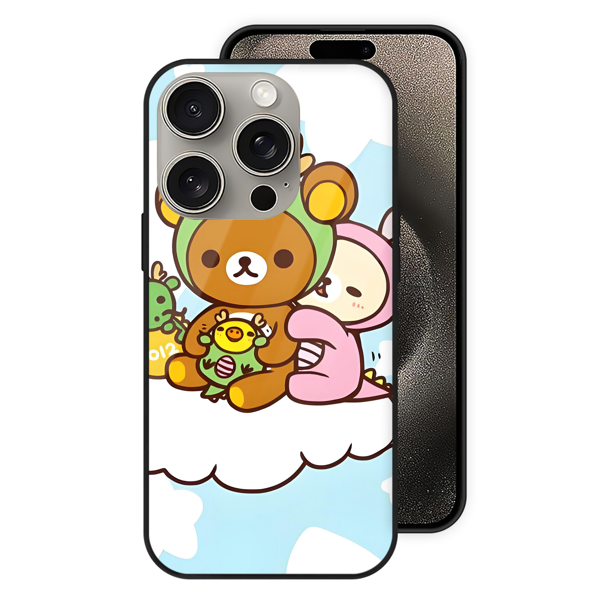 （画像用） リラックマ リラックマ キイロイトリ Rilakkuma Korilakkuma Kiiroitori 【iPhone15Pro対応】スマホケース 耐衝撃＆黄変防止 背面ガラス