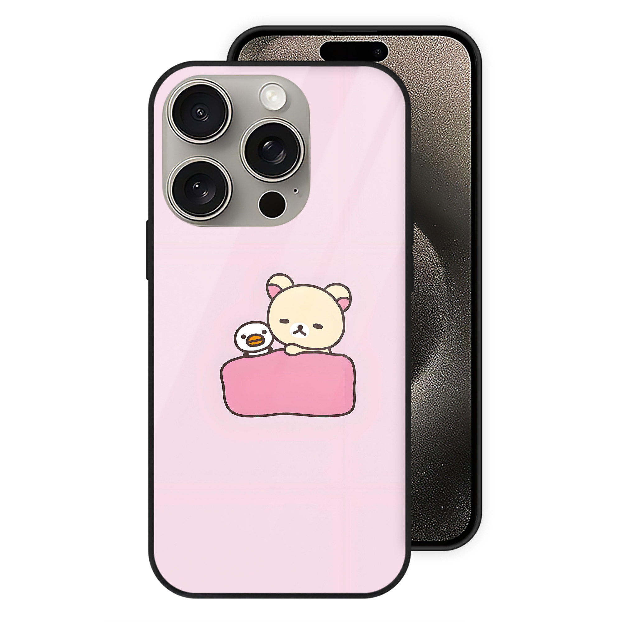 （画像用） リラックマ リラックマ キイロイトリ Rilakkuma Korilakkuma Kiiroitori 【iPhone15Pro対応】スマホケース 耐衝撃＆黄変防止 背面ガラス